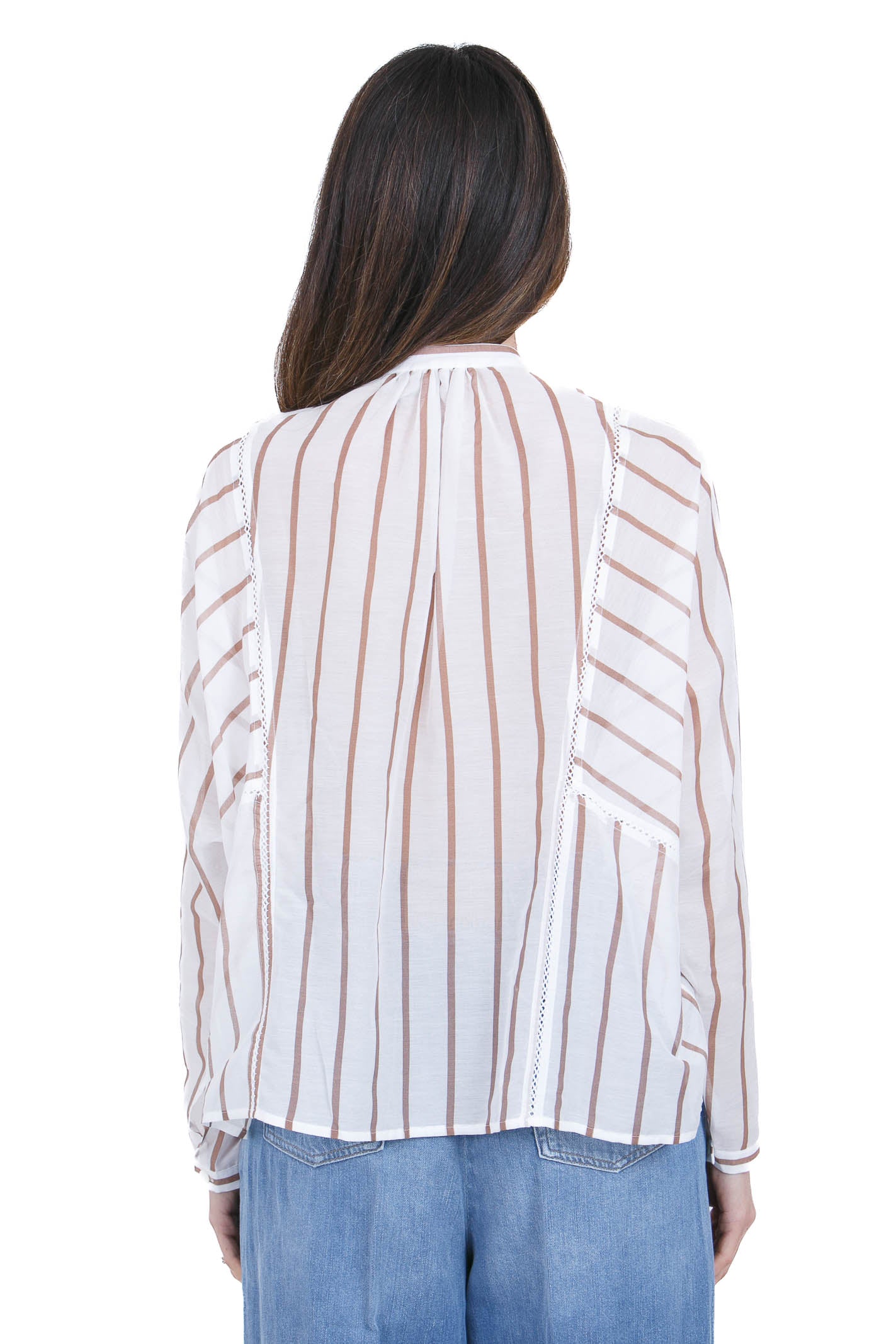 SEMICOUTURE Camicia coreana rigata Lola Camicie Bianco/juta LOLA-Y6SK60 RG105