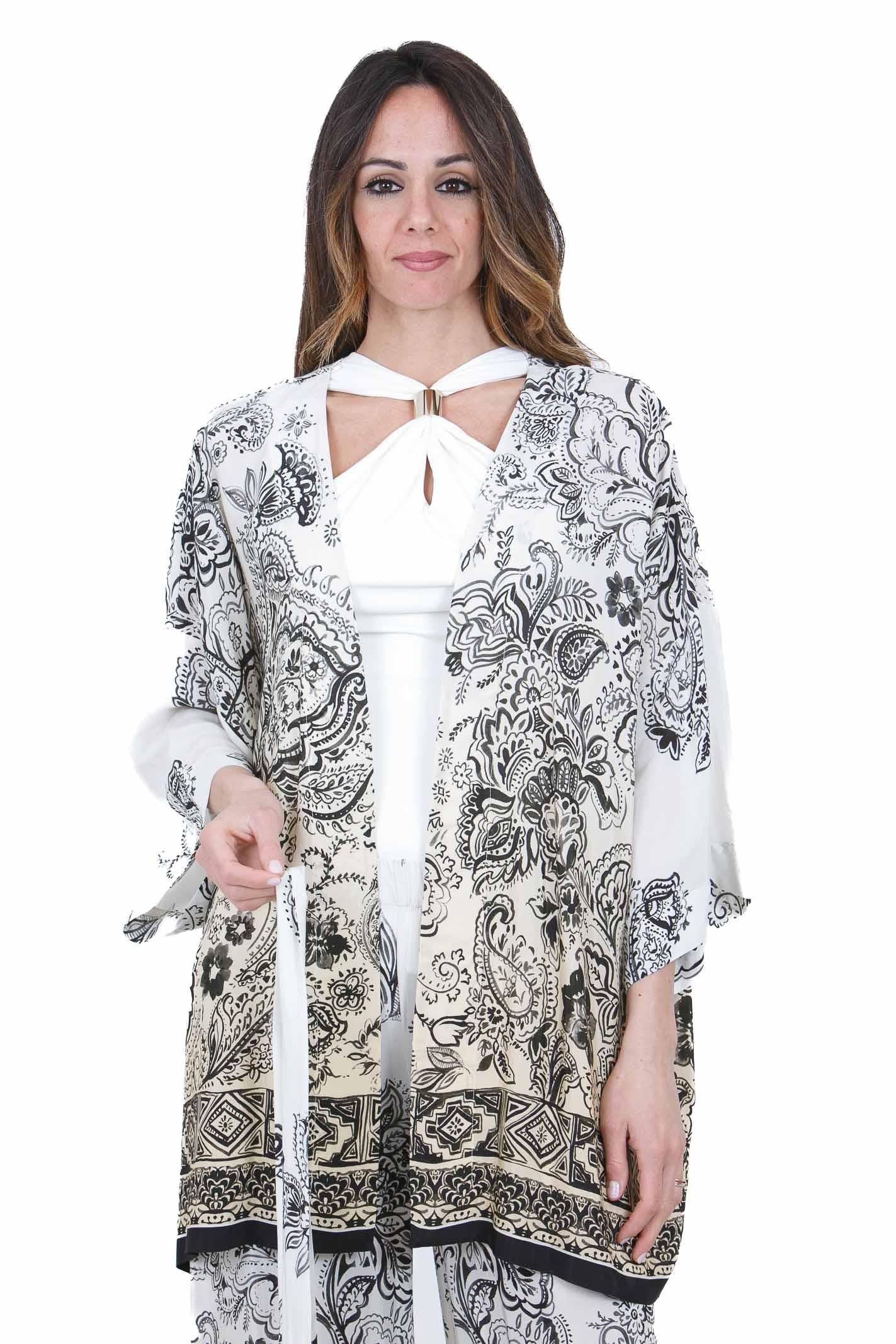 KAOS Blusa Stile Kimono con Stampa Paisley e Cintura Kaos Kimoni Panna SP1TZ022 1041