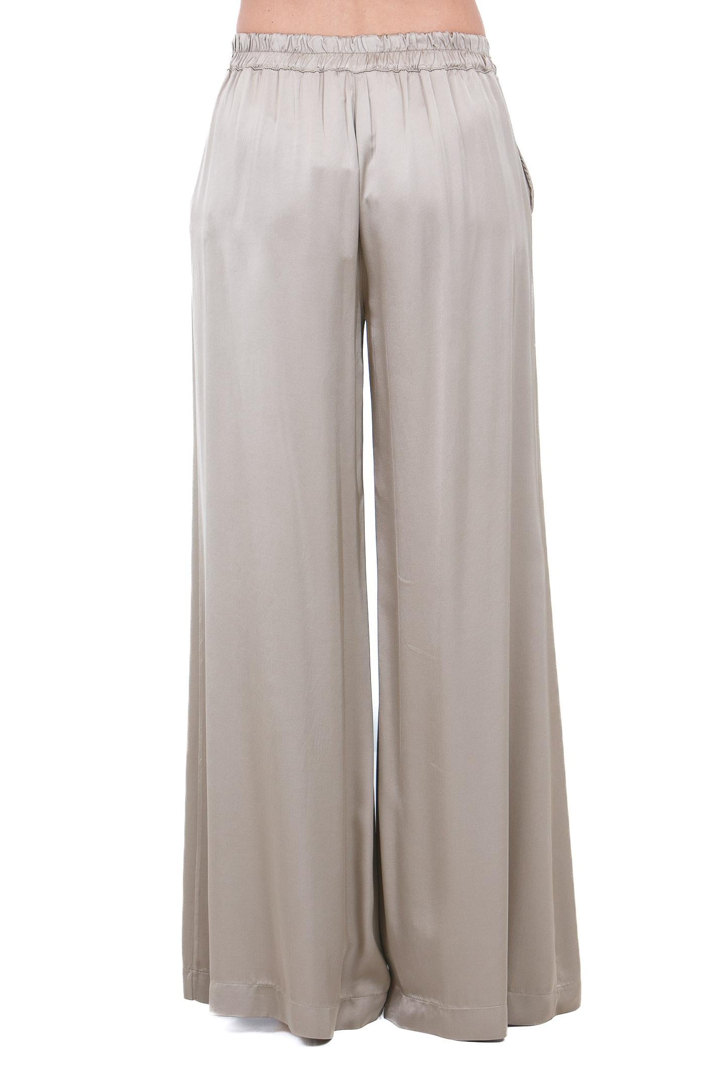 KAOS Pantalone Palazzo in Satin Fluido Fango Kaos Pantaloni Kaki SPJAR001 5021