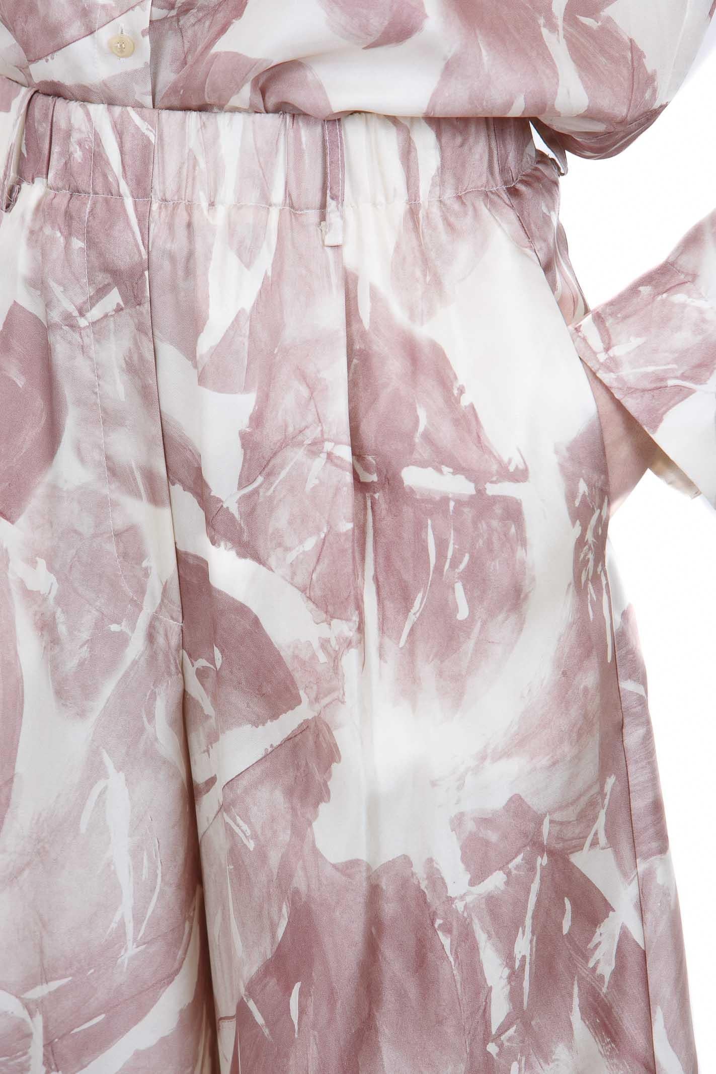 ALYSI Pantalone stampato in tessuto 100% seta Pantaloni Cipria 116136-P6031 CP