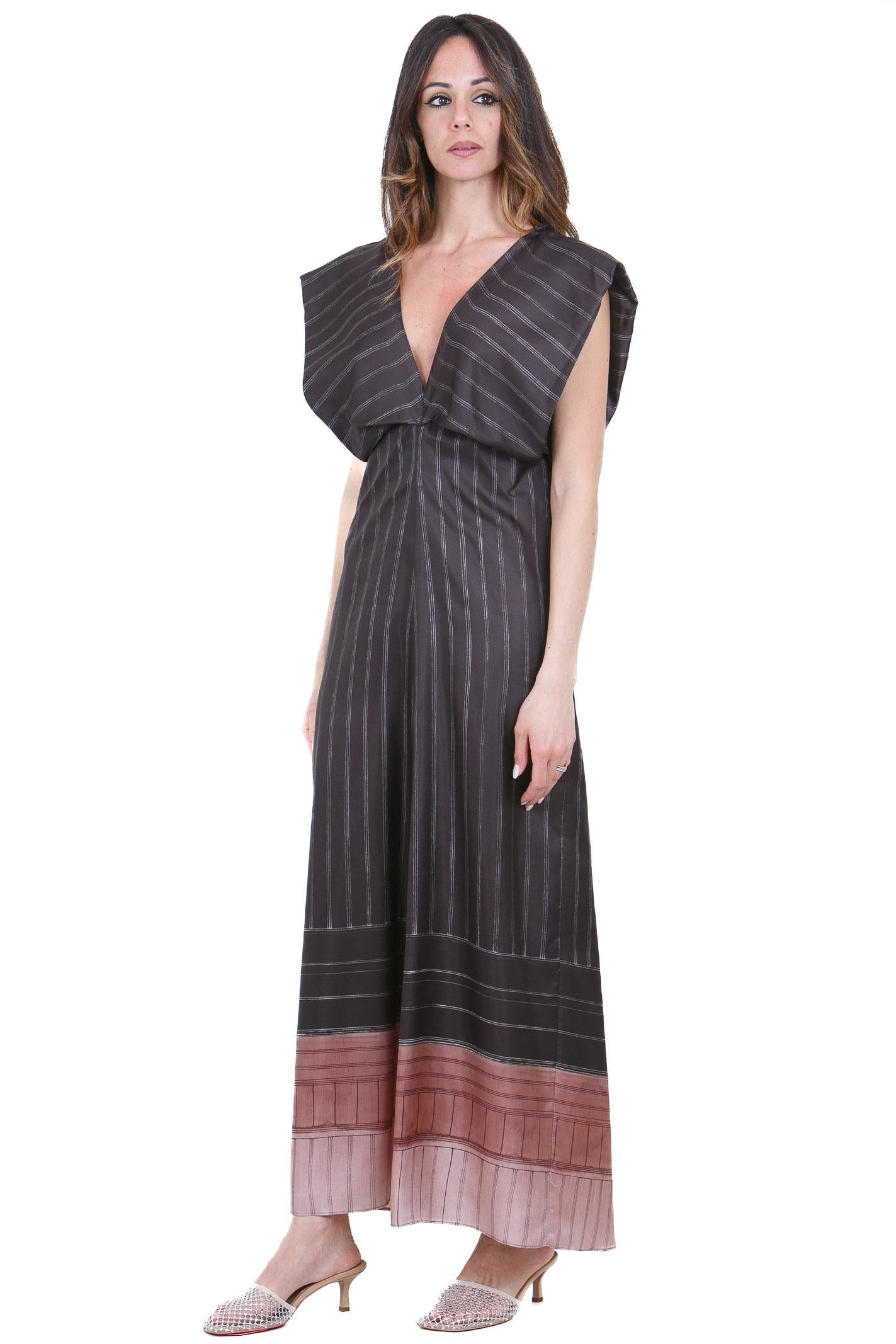 ALYSI Abito pinstripes scollato dietro Abiti Choco 116319-P6063 CHOCO