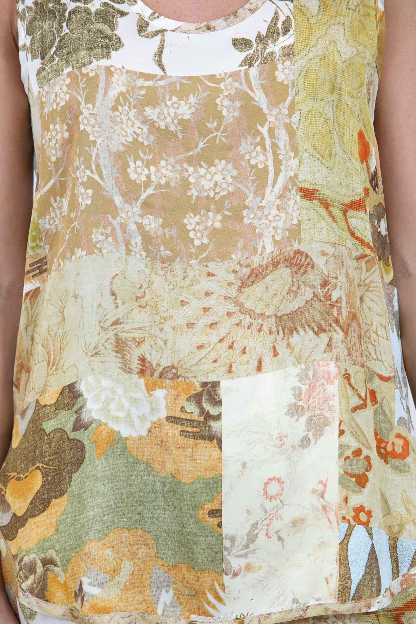 KAOS Top Smanicato Fluido Stampato Patchwork Bluse Kaki SPJTZ021 5021
