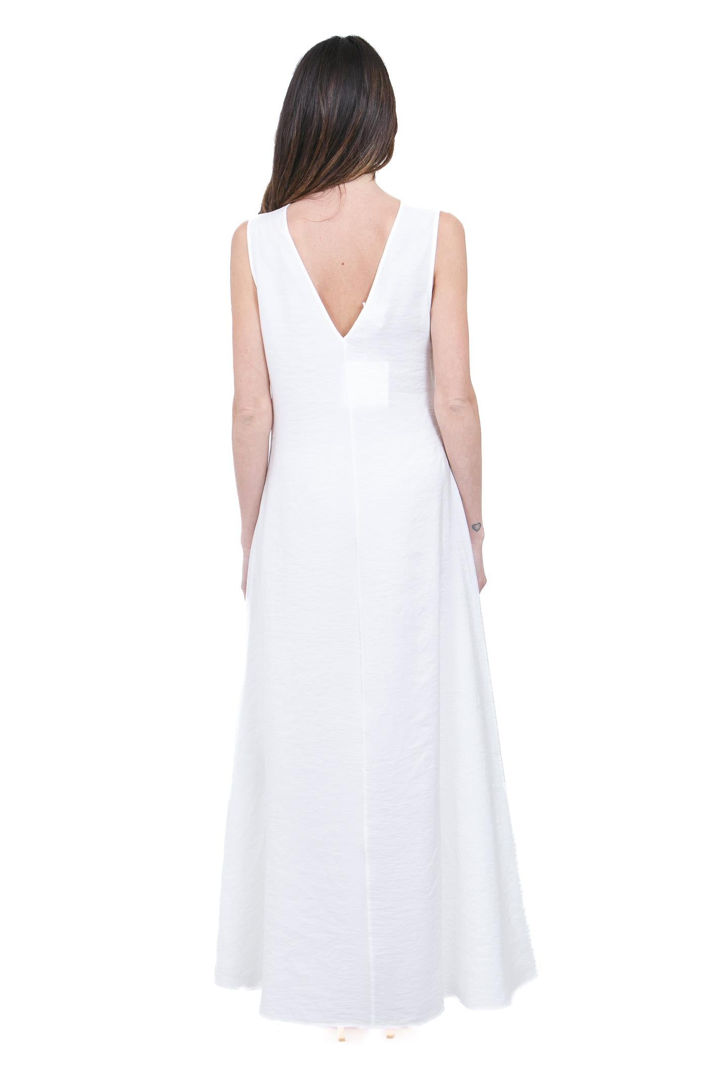 SU Abito Lungo in Chiffon Bianco con Collo Alto e Sottoveste Abiti Panna S6U402 S002
