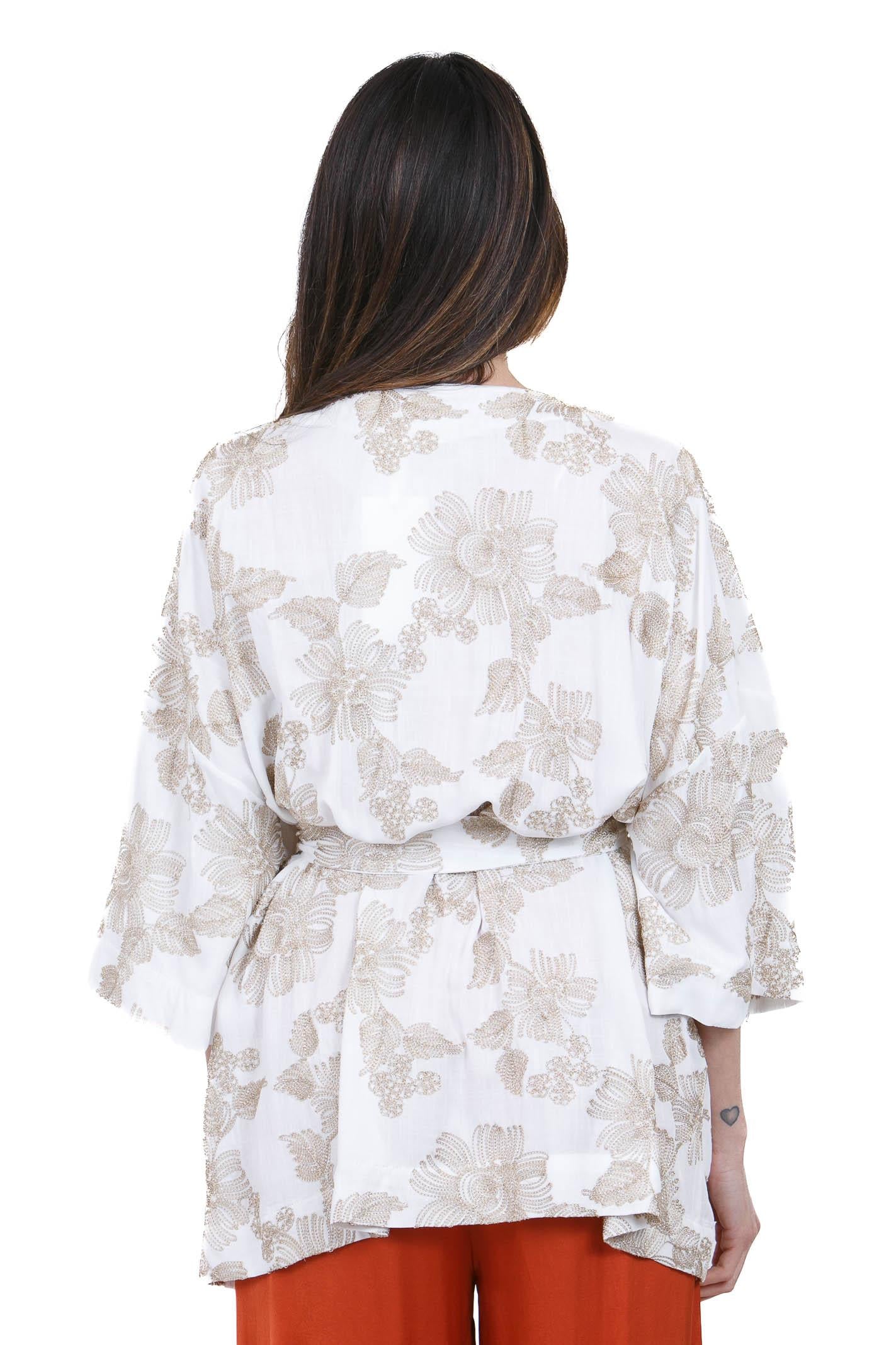 KAOS Kimono Lunghezza Media con Ricami Floreali Kaos Kimoni Panna SP1TZ017 1041