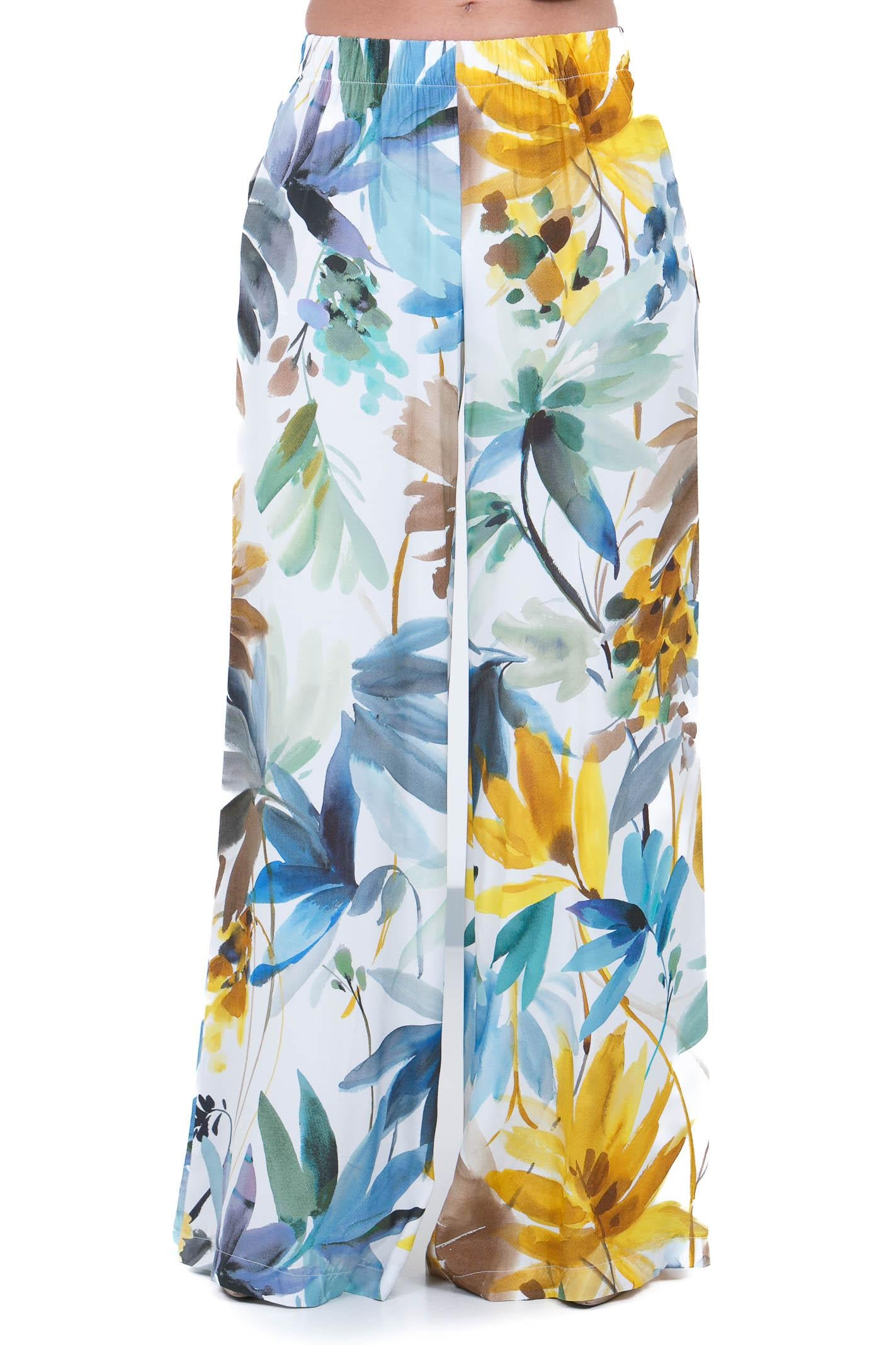 KAOS Pantalone Palazzo in Satin con Stampa Floreale Kaos Pantaloni Panna SP1TZ024 1041