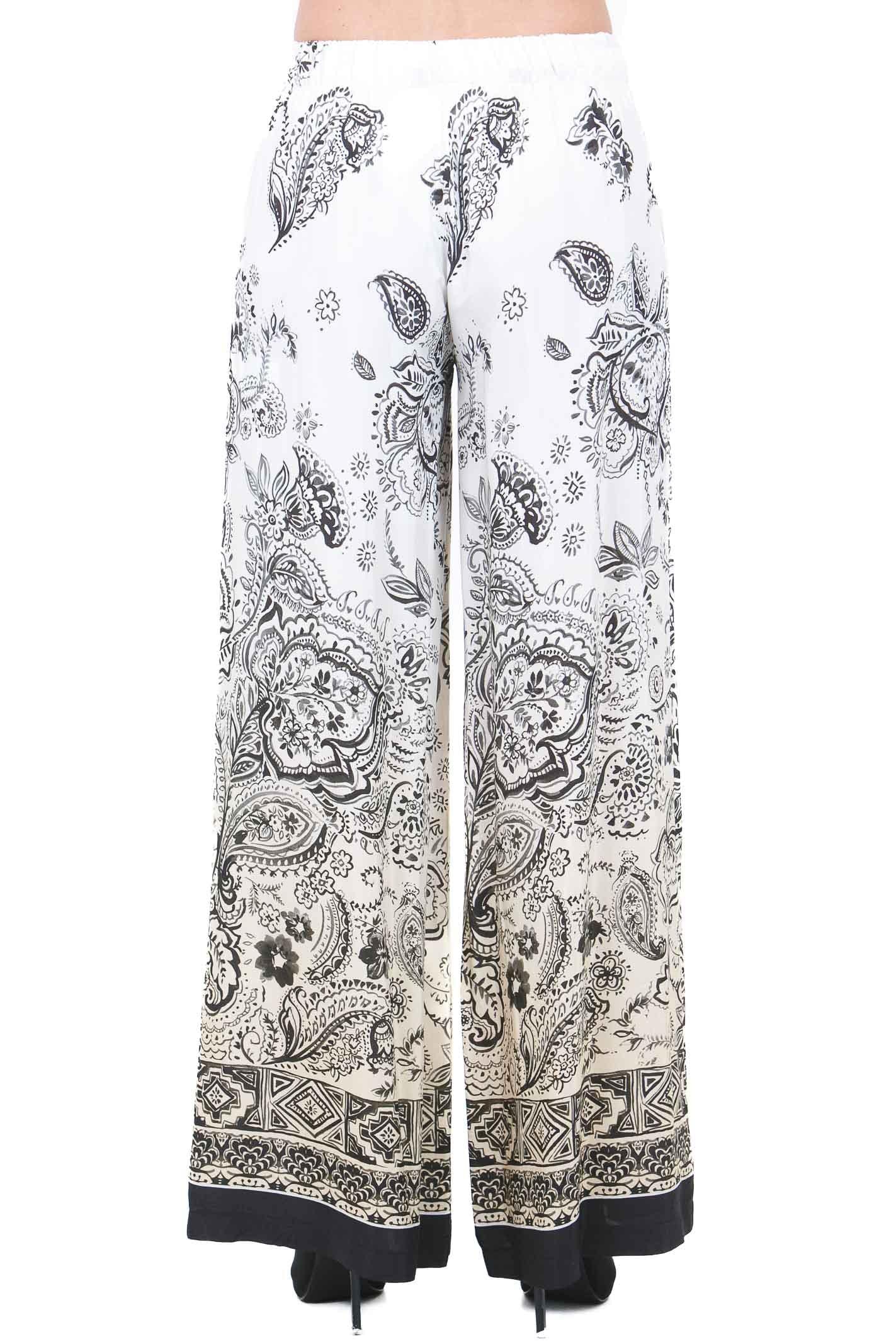 KAOS Pantalone Palazzo con Stampa Paisley e Bordi a Contrasto Kaos Pantaloni Panna SP1TZ023 1041