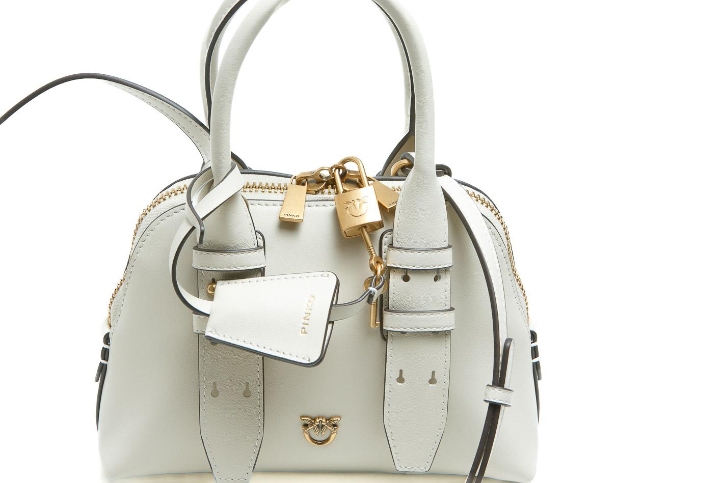 PINKO Borsa bowling a mano Mini Escape Bag in pelle Borse Bianco seta/gold 105333-A0QO-BOWLING Z14Q