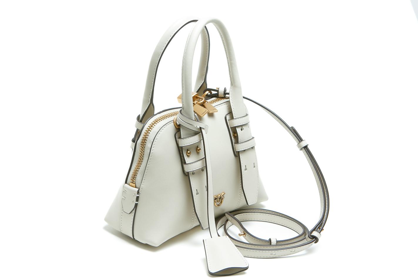 PINKO Borsa bowling a mano Mini Escape Bag in pelle Borse Bianco seta/gold 105333-A0QO-BOWLING Z14Q
