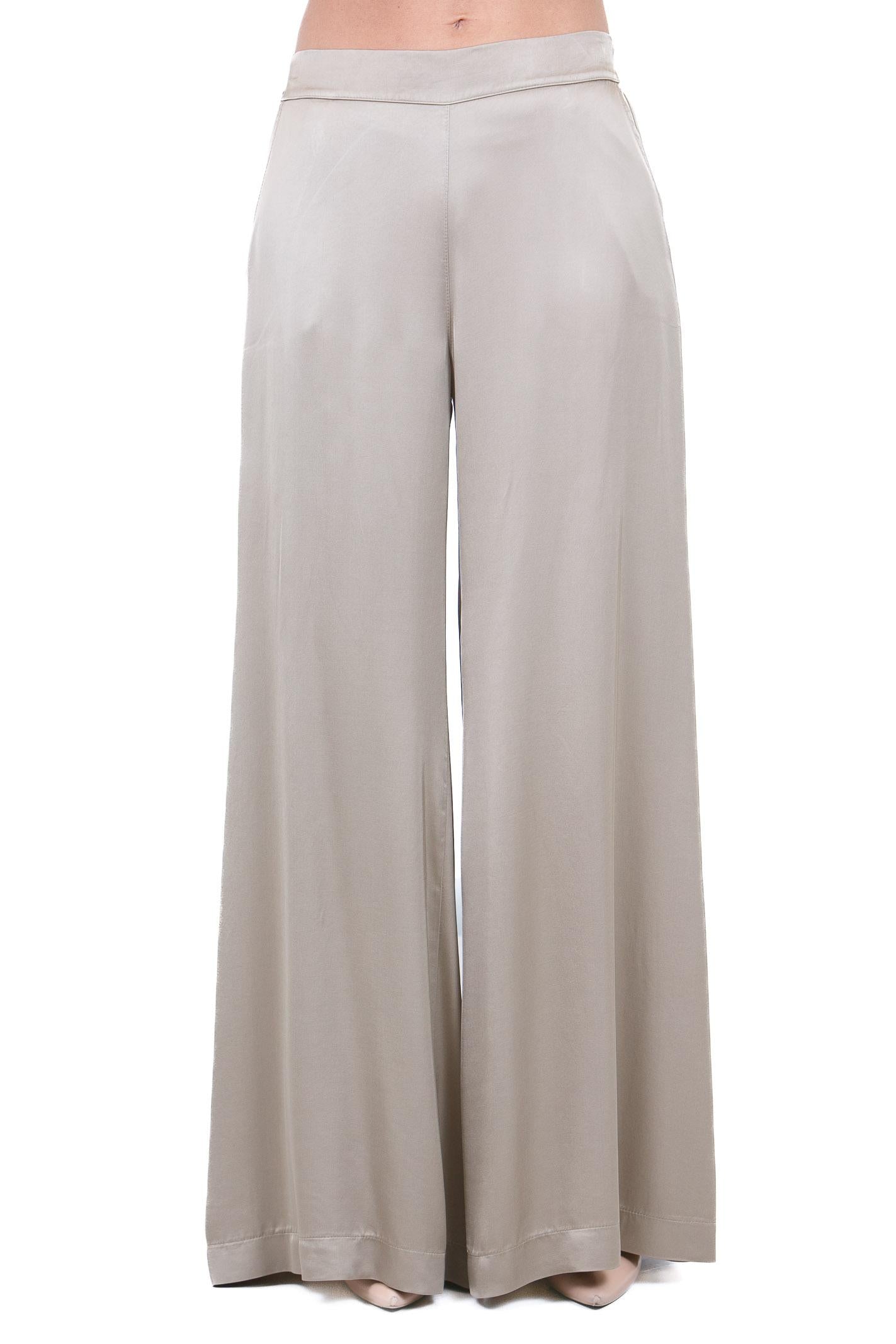 KAOS Pantalone Palazzo in Satin Fluido Fango Kaos Pantaloni Kaki SPJAR001 5021