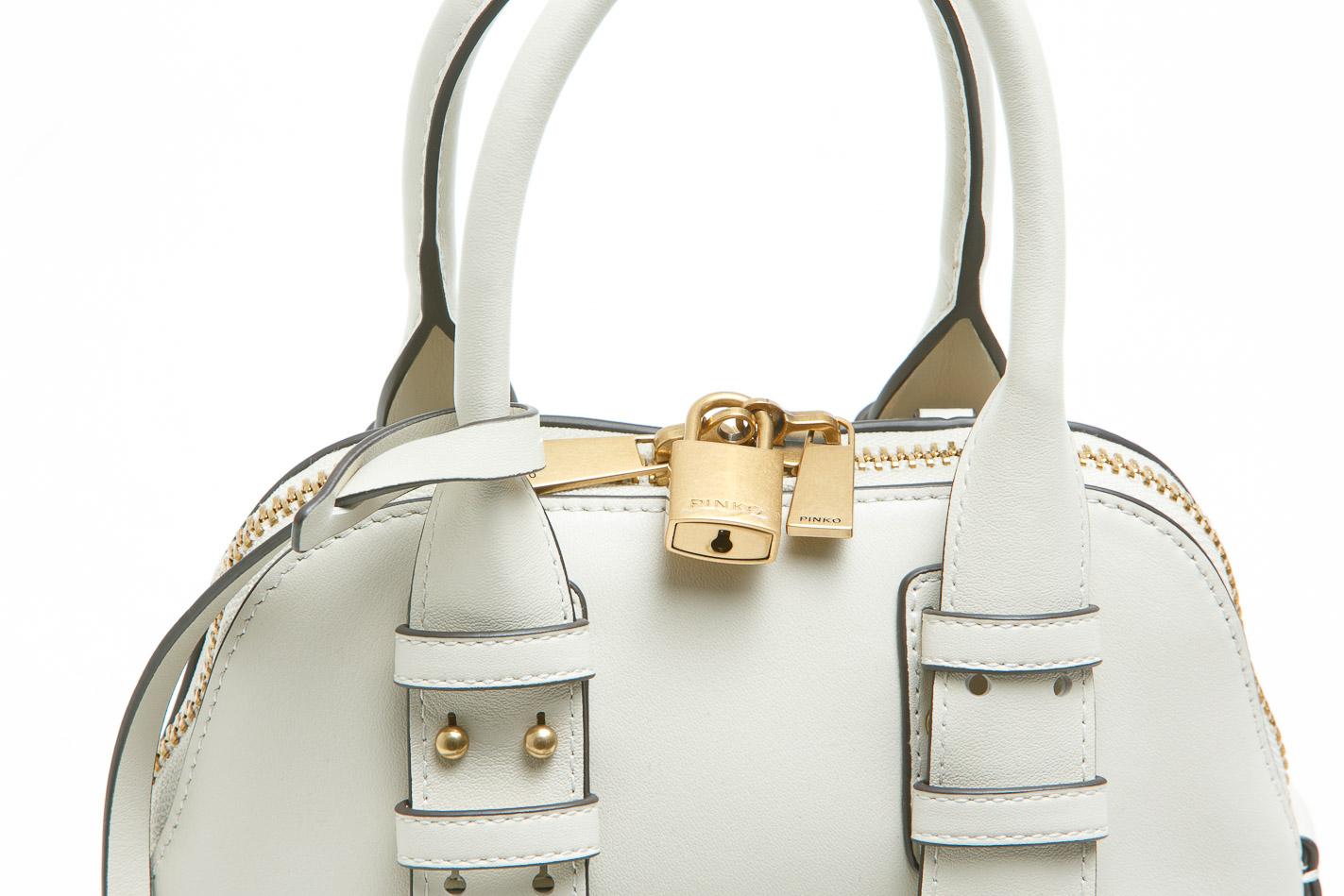 PINKO Borsa bowling a mano Mini Escape Bag in pelle Borse Bianco seta/gold 105333-A0QO-BOWLING Z14Q