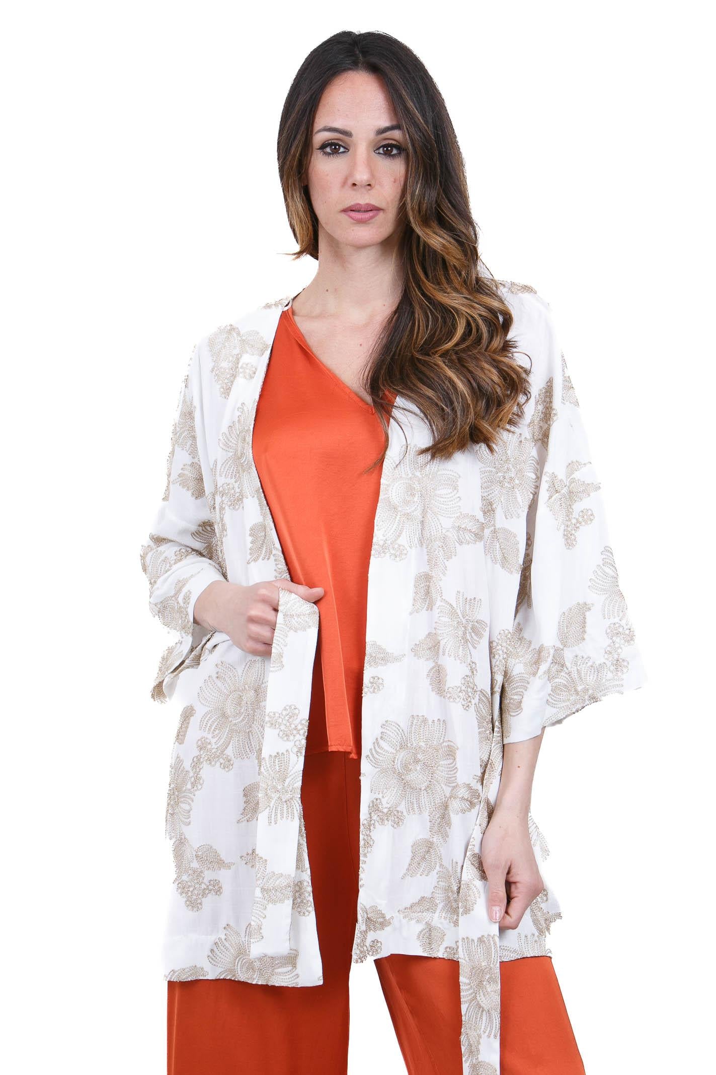 KAOS Kimono Lunghezza Media con Ricami Floreali Kaos Kimoni Panna SP1TZ017 1041