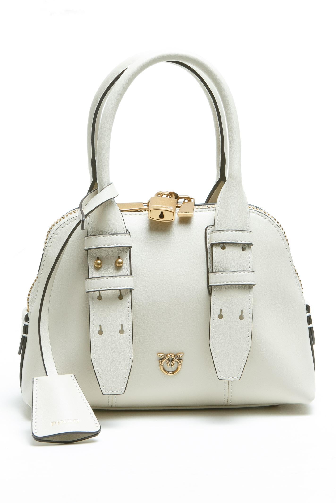 PINKO Borsa bowling a mano Mini Escape Bag in pelle Borse Bianco seta/gold 105333-A0QO-BOWLING Z14Q