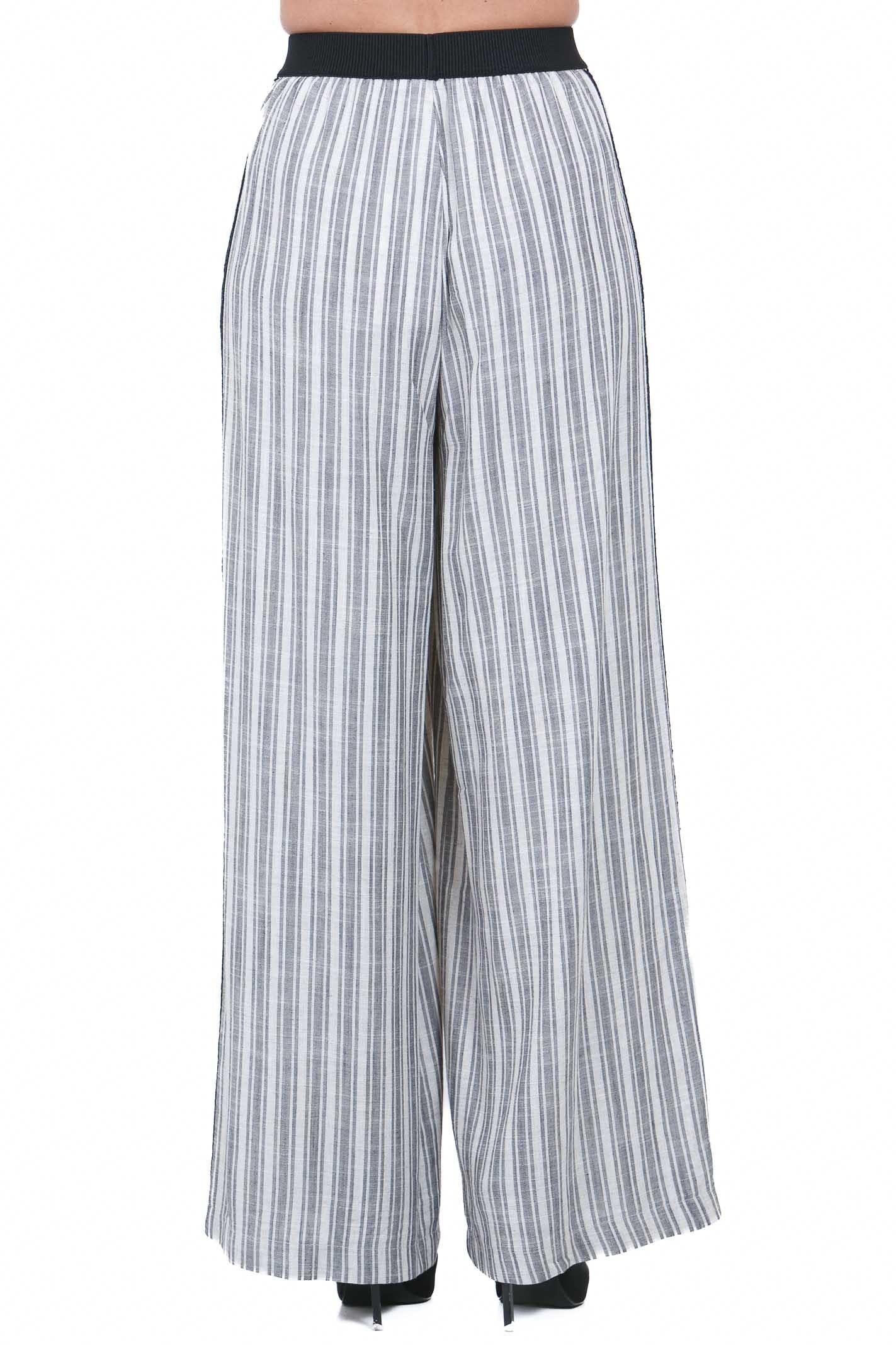 KAOS Pantalone Palazzo a Righe in Lino Misto Kaos - Volume Fluido e Fascino Folk-Chic Pantaloni Iuta SP1TZ015 1064