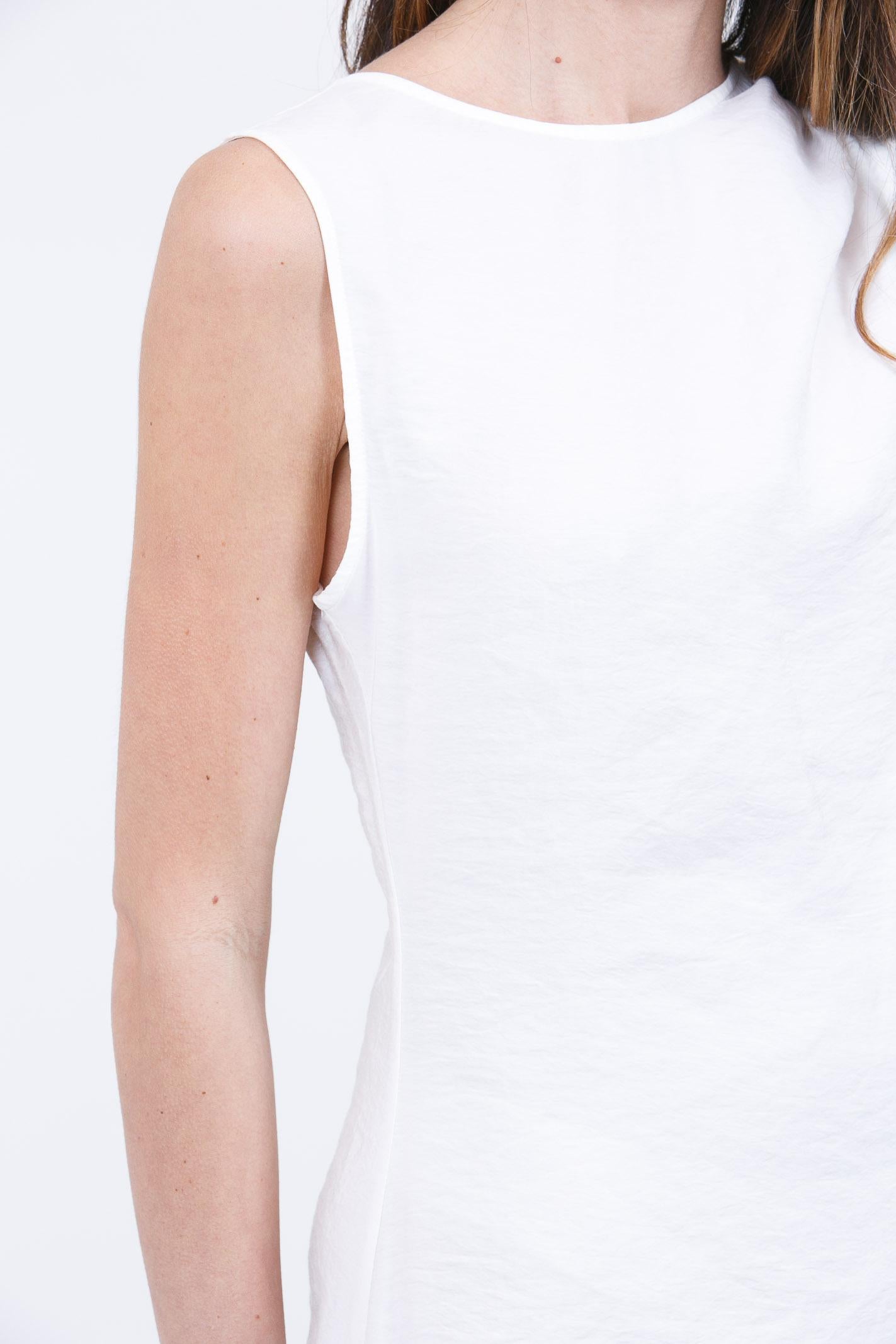SU Abito Lungo in Chiffon Bianco con Collo Alto e Sottoveste Abiti Panna S6U402 S002