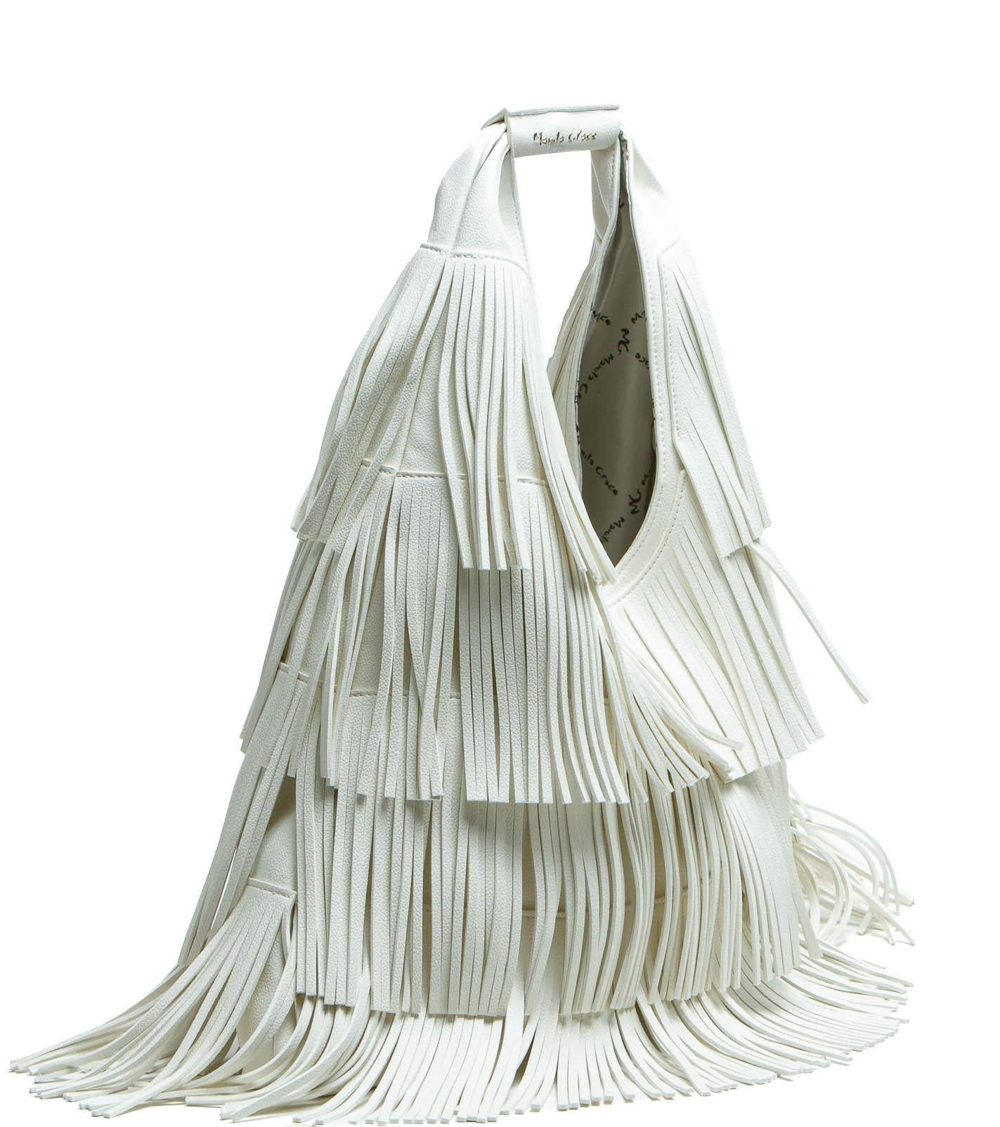 MANILA GRACE Borsa All Over Frangia Borse Off white B824EU MA043