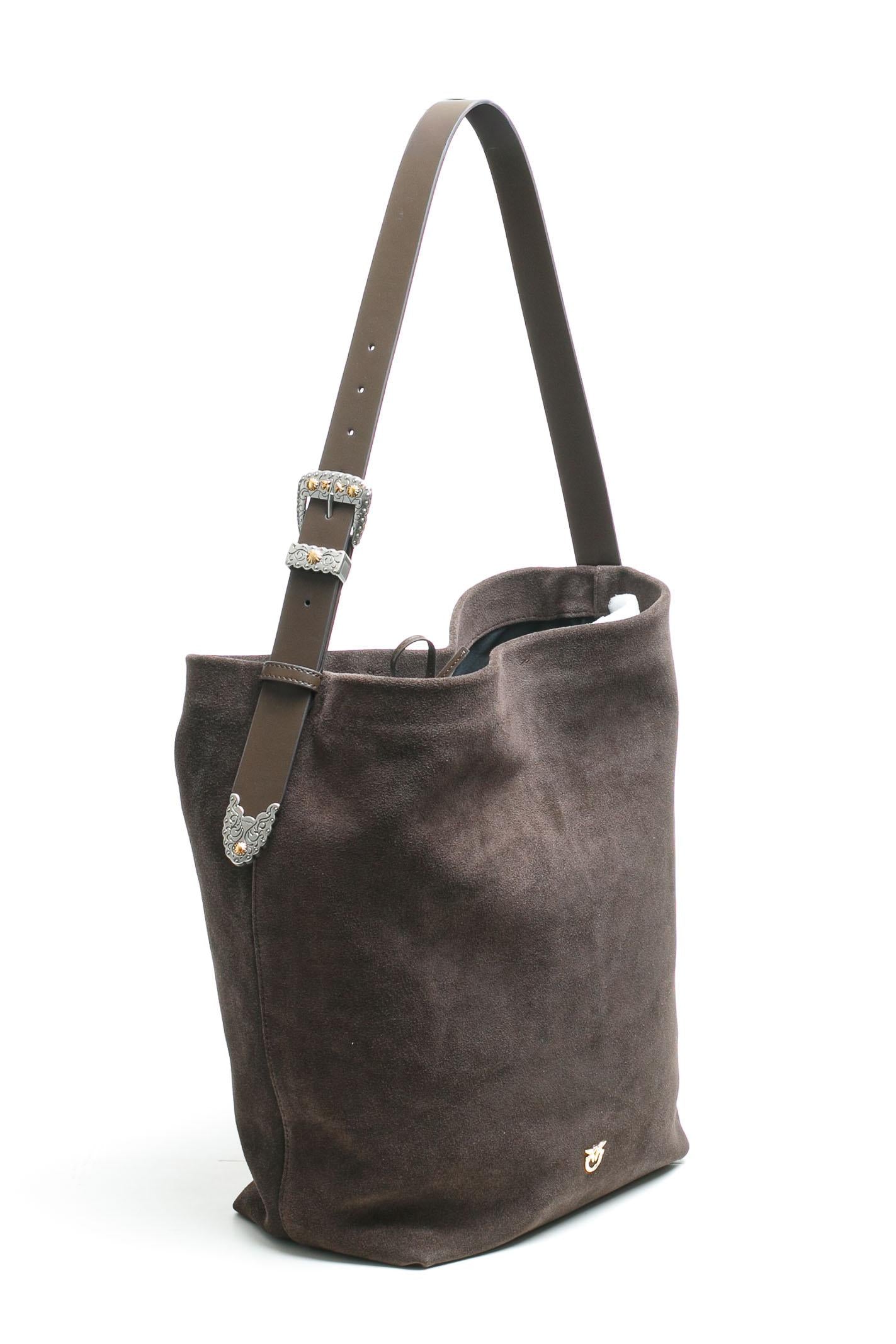PINKO Borsa a tracolla grande Bucket Big in suede Borse Marronecaffe/mix 106834-A0F6-BUCKETBIG M11A