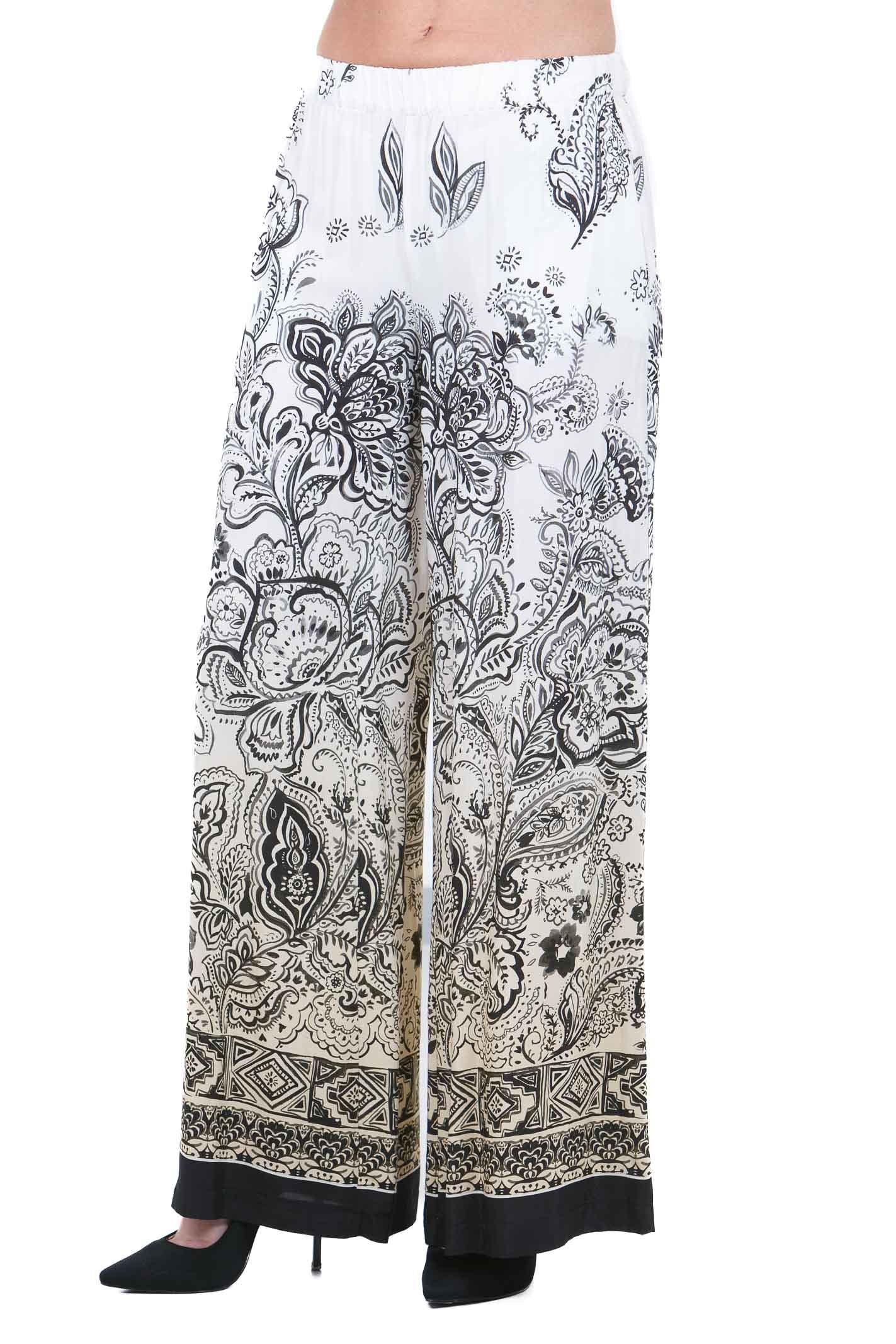 KAOS Pantalone Palazzo con Stampa Paisley e Bordi a Contrasto Kaos Pantaloni Panna SP1TZ023 1041