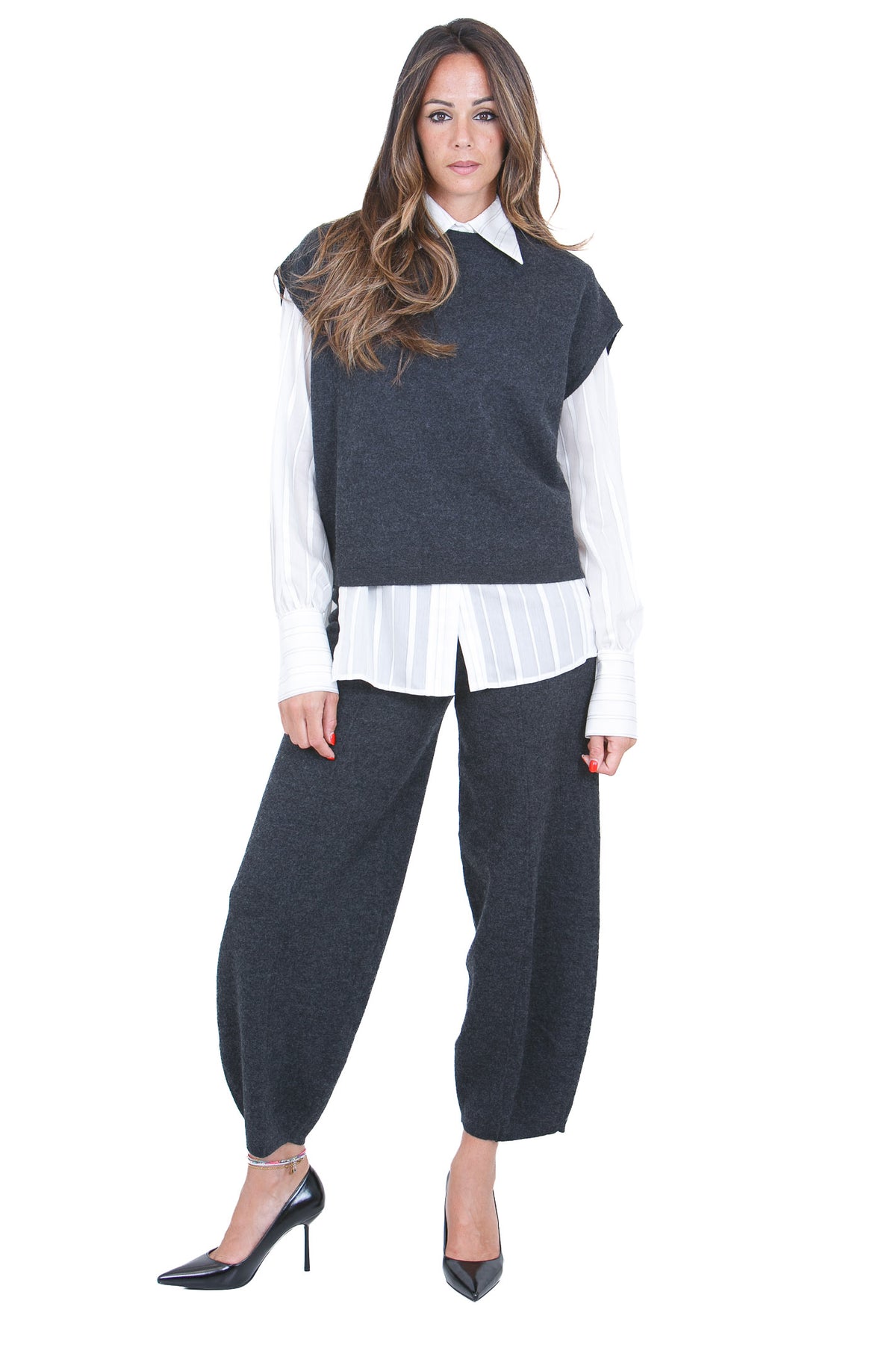 SEMICOUTURE  Pantaloni Grigio melange scuro ESTELLA-Y6WB07 Y47-1 