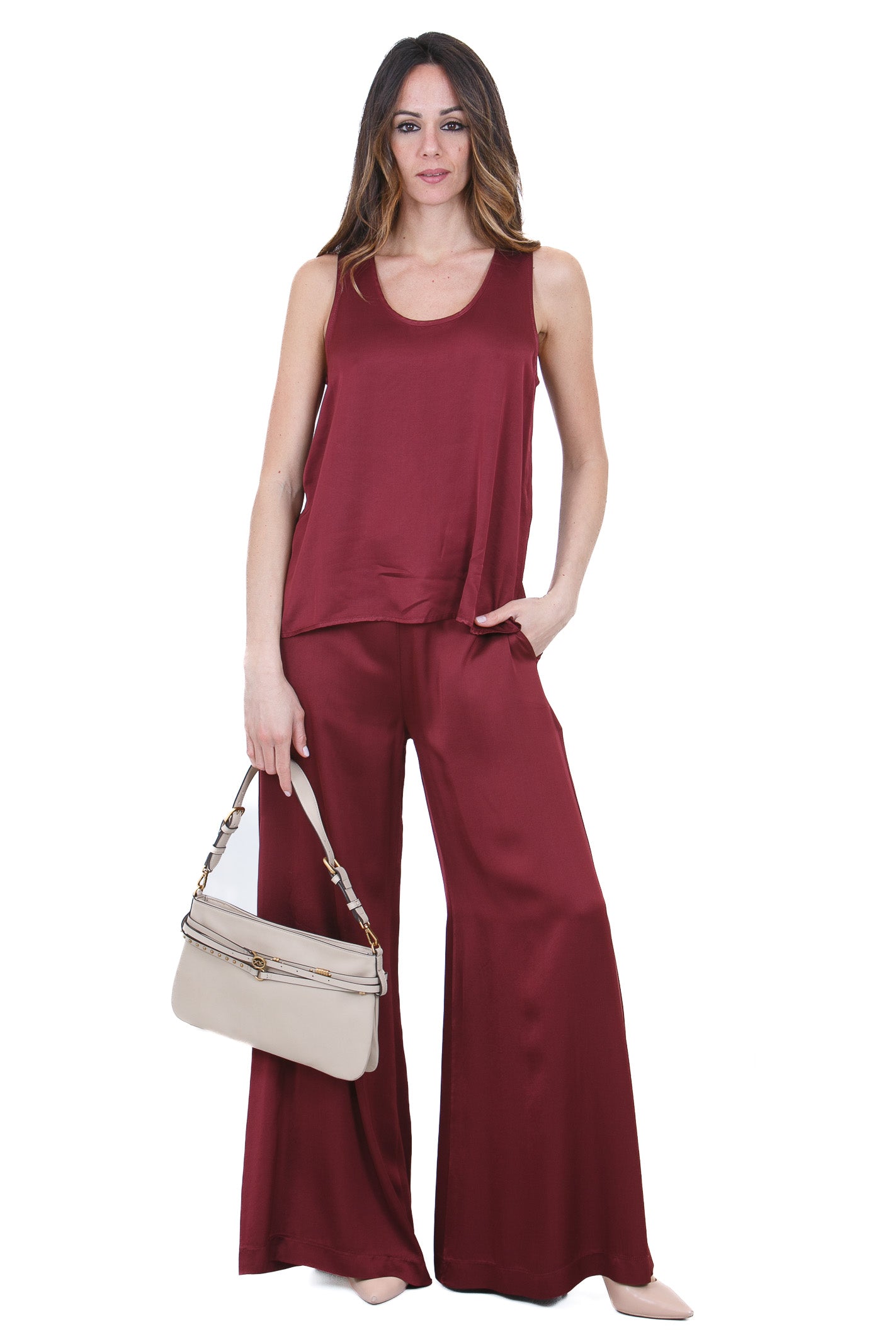 KAOS Canotta in Satin Fluido Bordeux Kaos<BR/> Bluse India SPJAR003 4031 
