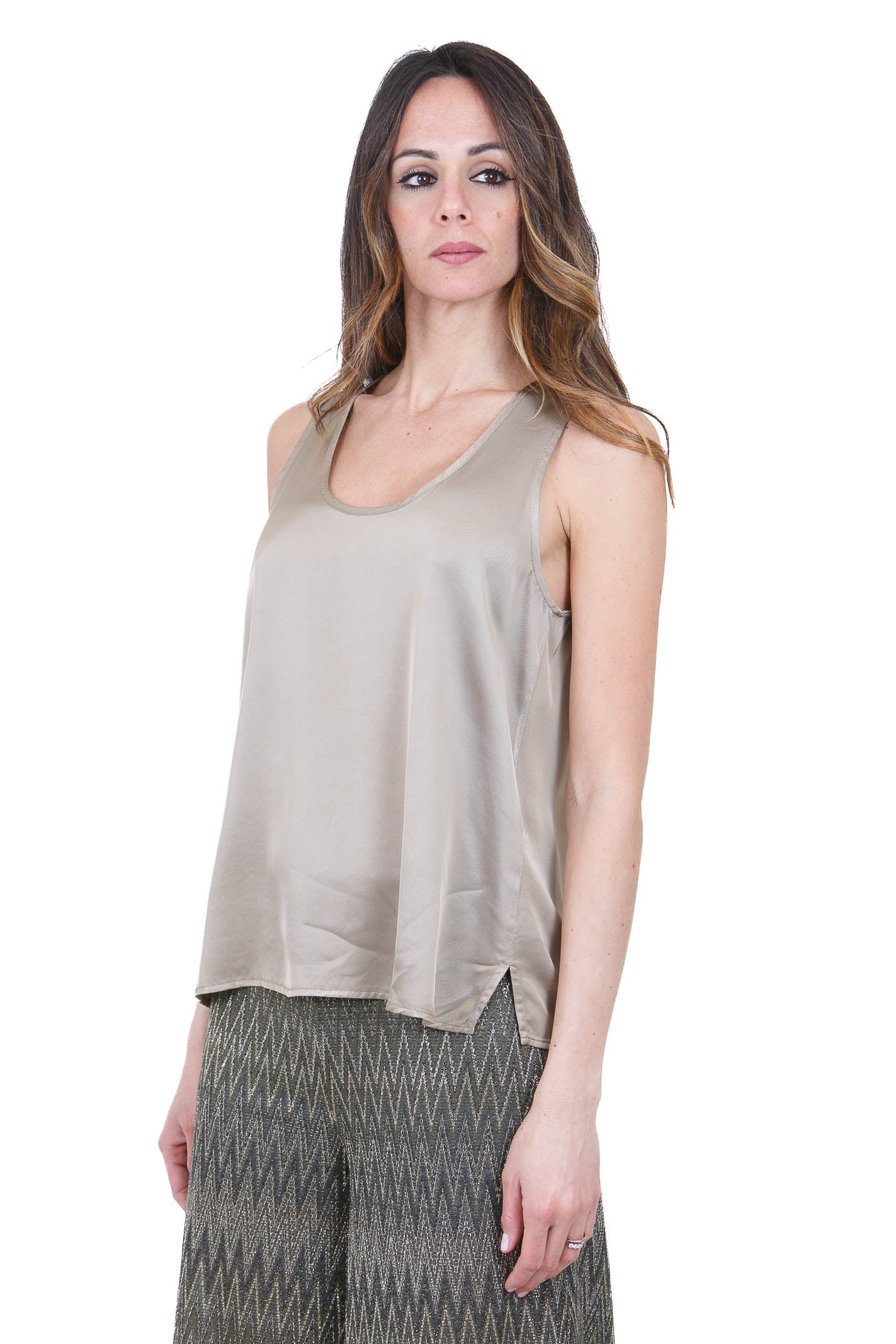 KAOS Canotta in Satin Fluido Beige Kaos Bluse Kaki SPJAR003 5021 