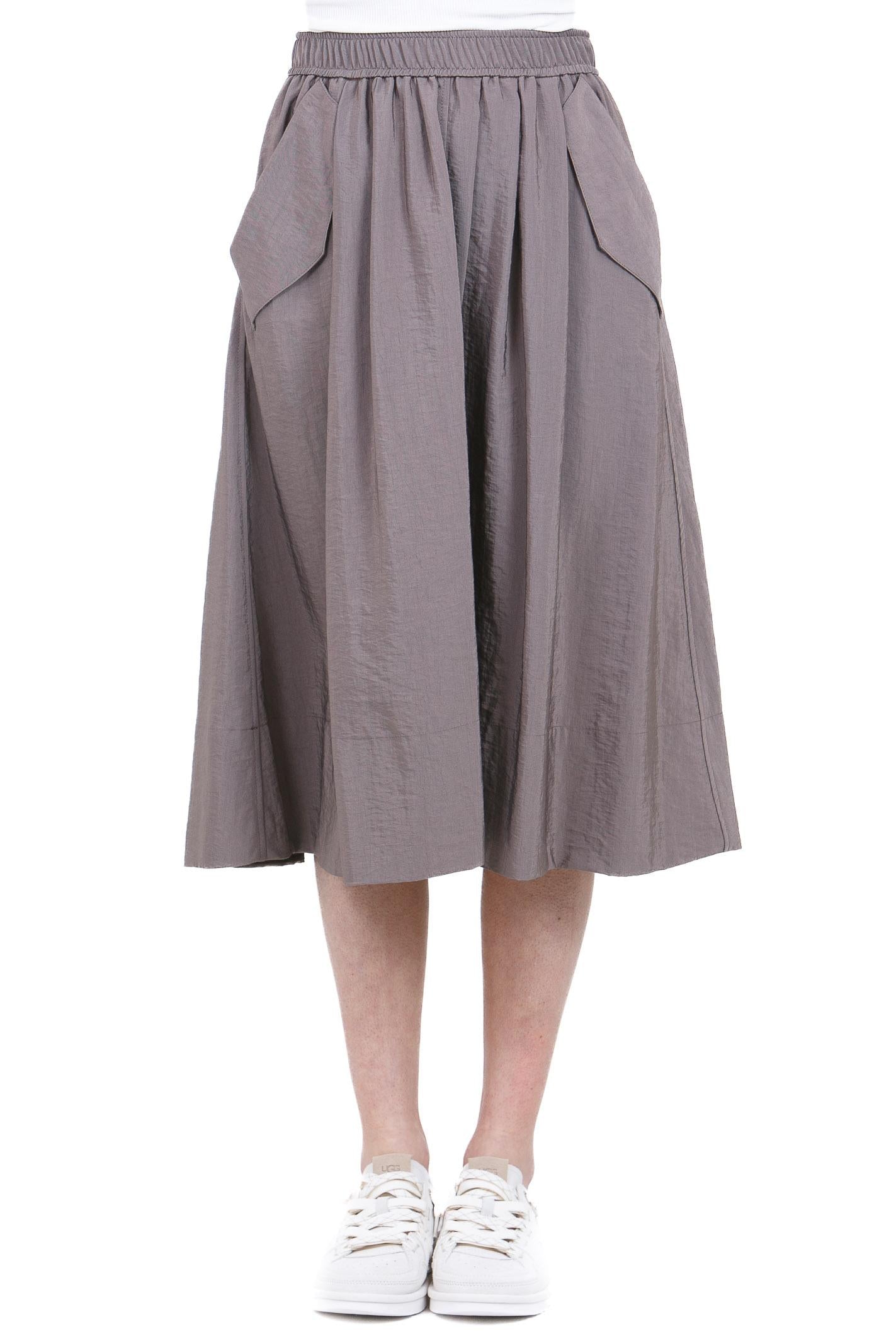 8PM Gonna Pantalone Midi Fluida con Tasche - Grigio Fango / Tortora Gonne Moka POSITANO-61G08 385 