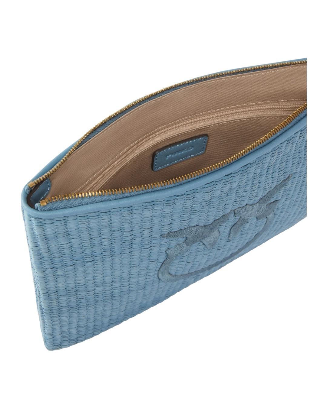 PINKO Pochette in rafia con logo Love Birds Borse Lighe blue 106763-A39Y E5YQ 