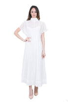 SU Abito Lungo in Chiffon Bianco con Collo Alto e Sottoveste Abiti Panna S6U402 S002 