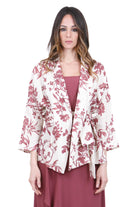 SEMICOUTURE Kristi kimono in lino, maniche 3/4 Kimoni Ecru/barolo KRISTI-S6SS5 FLW65 
