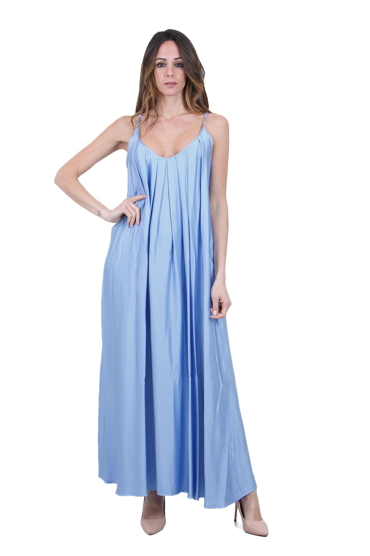 KAOS Abito Lungo in Satin Fluido Celeste Kaos Abiti Celeste SPJAR007 3002 