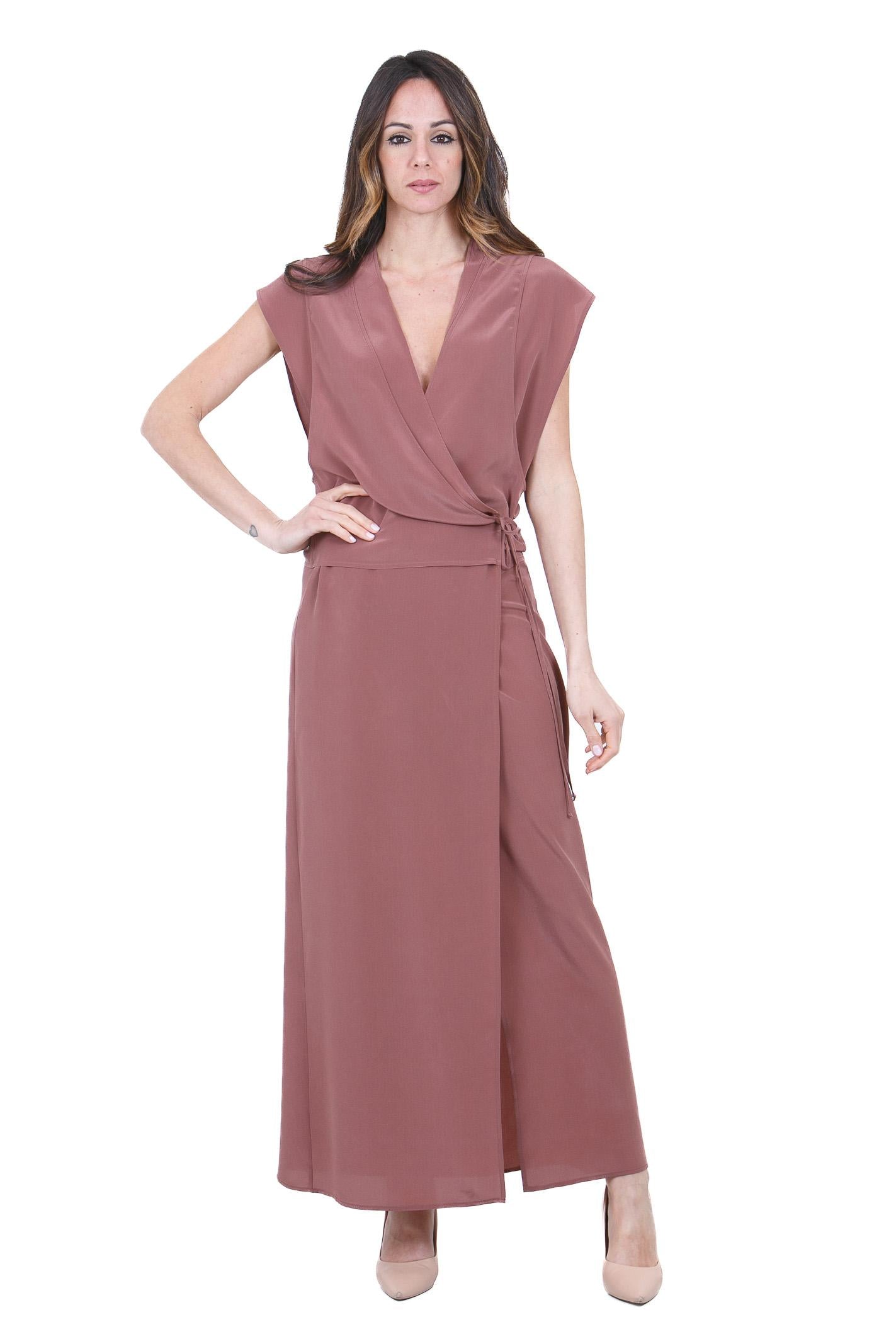 ALYSI Abito lungo incrociato seta a mano Abiti Blush 116342-P6209 BLUSH 