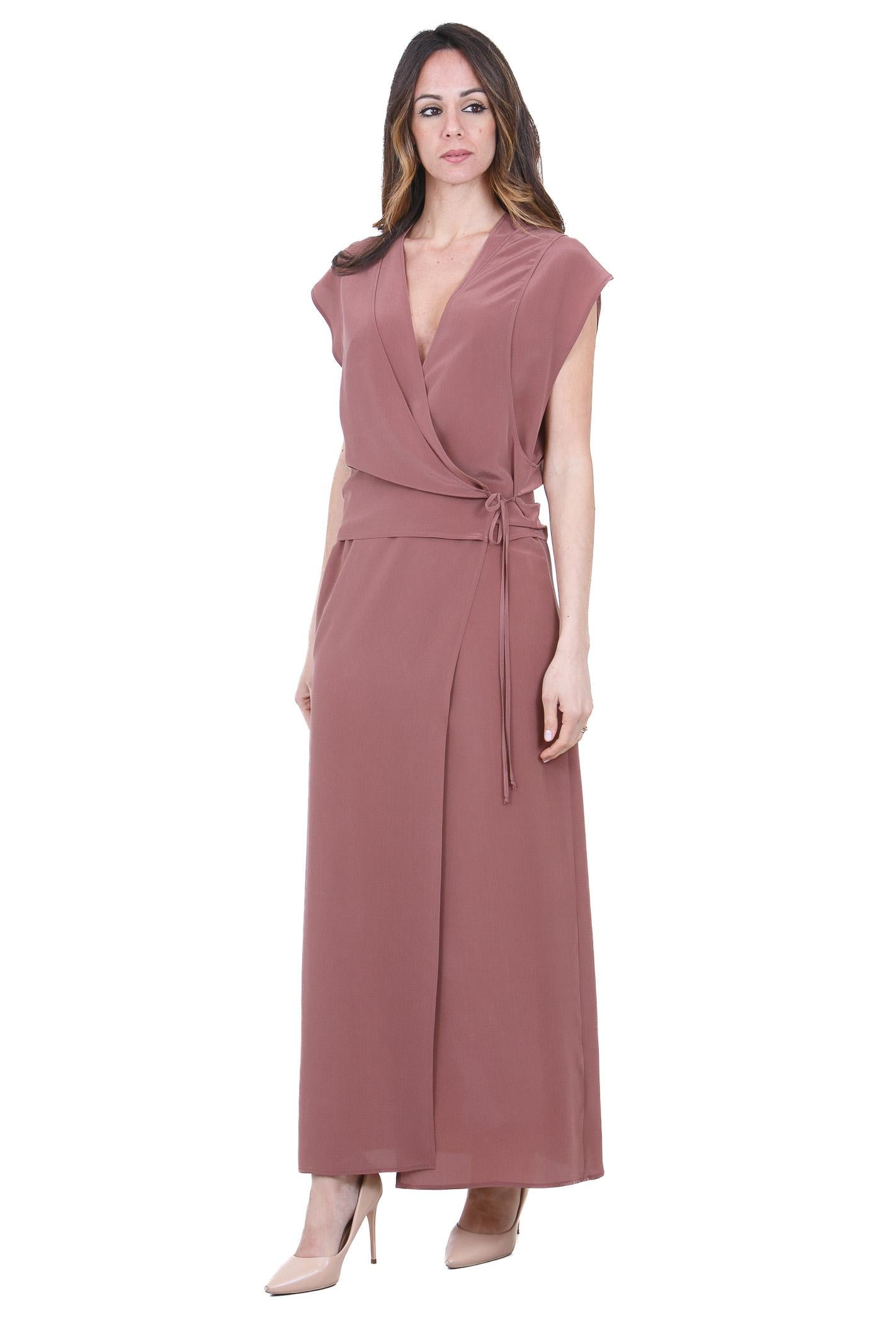 ALYSI Abito lungo incrociato seta a mano Abiti Blush 116342-P6209 BLUSH 