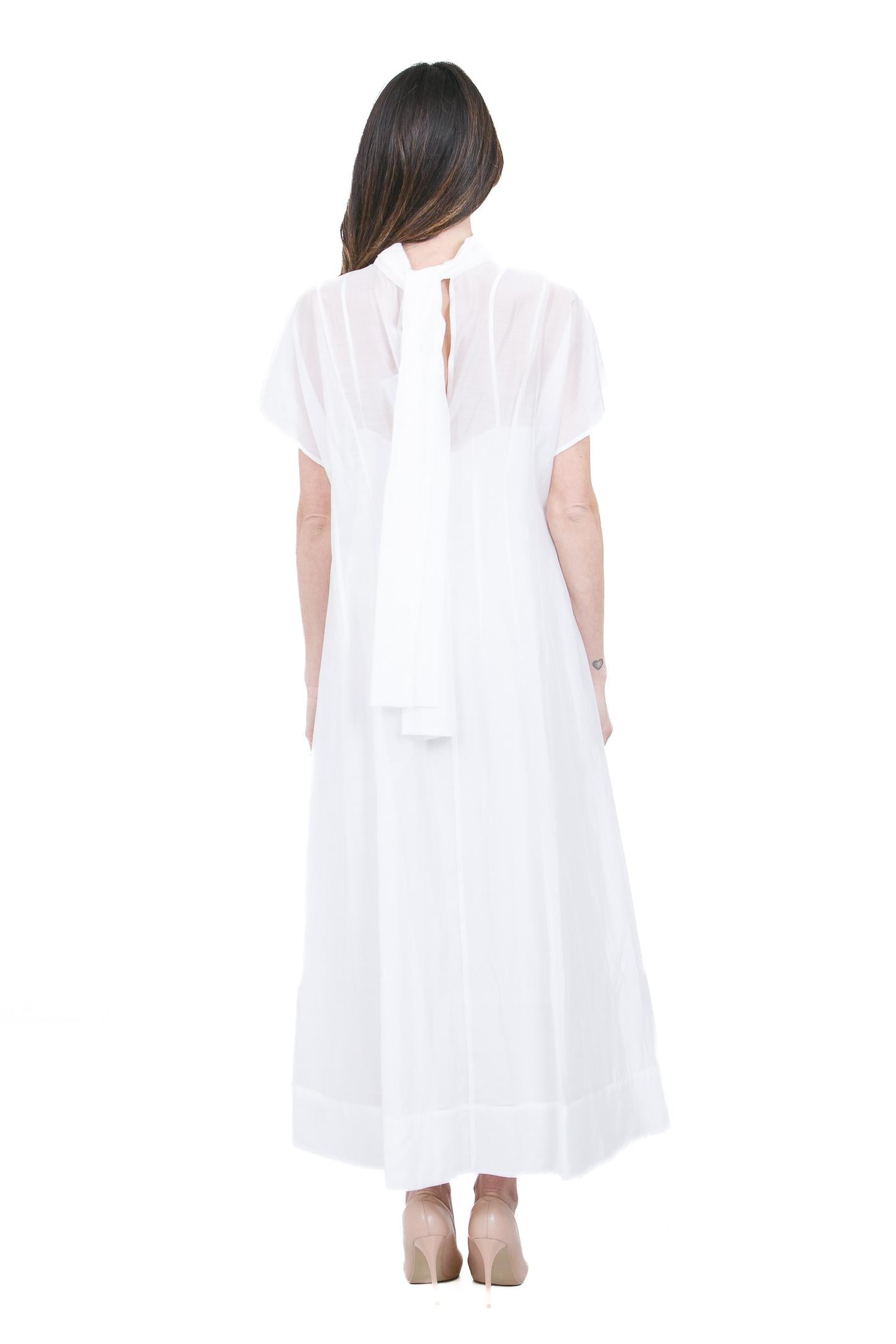 SU Abito Lungo in Chiffon Bianco con Collo Alto e Sottoveste Abiti Panna S6U402 S002 