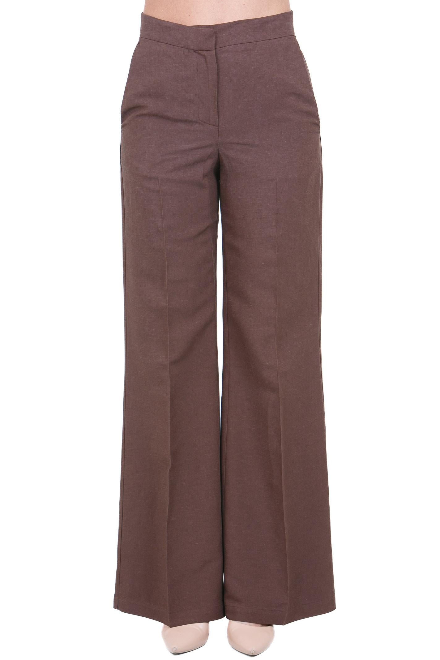 8PM Pantaloni a Palazzo Vita Alta con Piega - Marrone Caffè Pantaloni Cioccolato MELBOURNE-61P06-A 340 