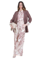 ALYSI Pantalone stampato in tessuto 100% seta Pantaloni Cipria 116136-P6031 CP 