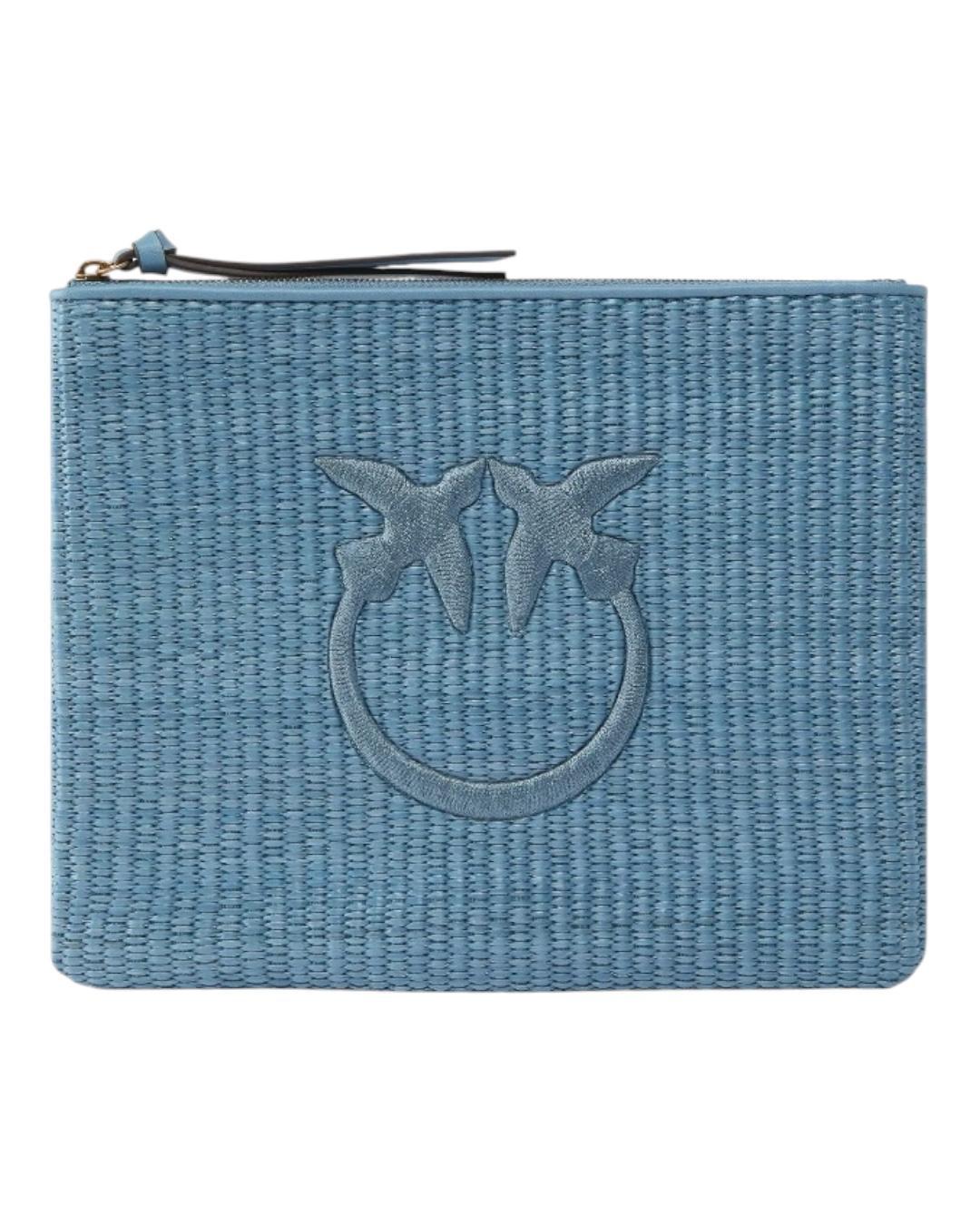 PINKO Pochette in rafia con logo Love Birds Borse Lighe blue 106763-A39Y E5YQ 