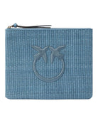PINKO Pochette in rafia con logo Love Birds Borse Lighe blue 106763-A39Y E5YQ 