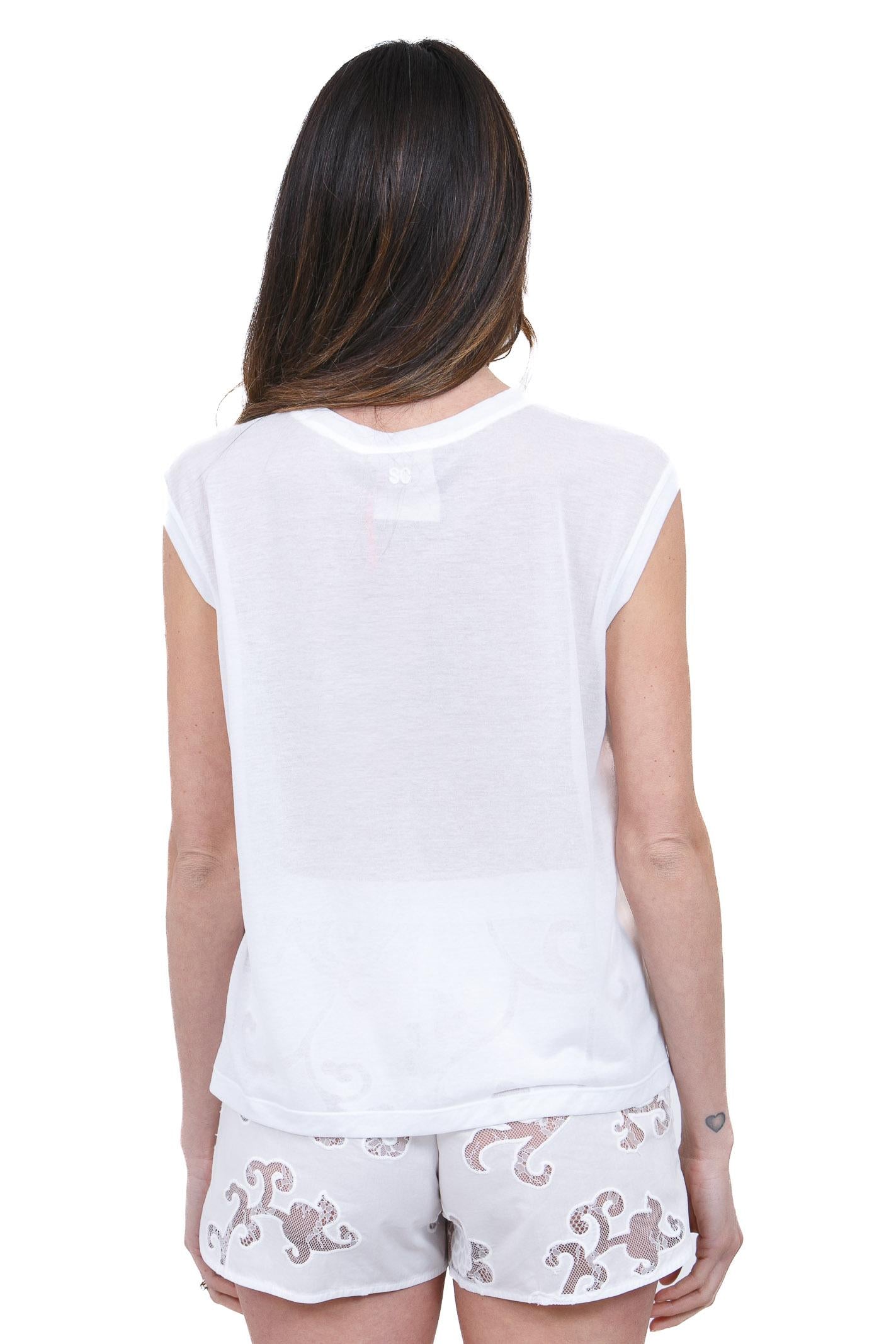 SEMICOUTURE Jazimn canotta manica aletta in jersey organzino<BR/> Canotte Bianco ottico JAZMIN-S6SJ30 A03-0 