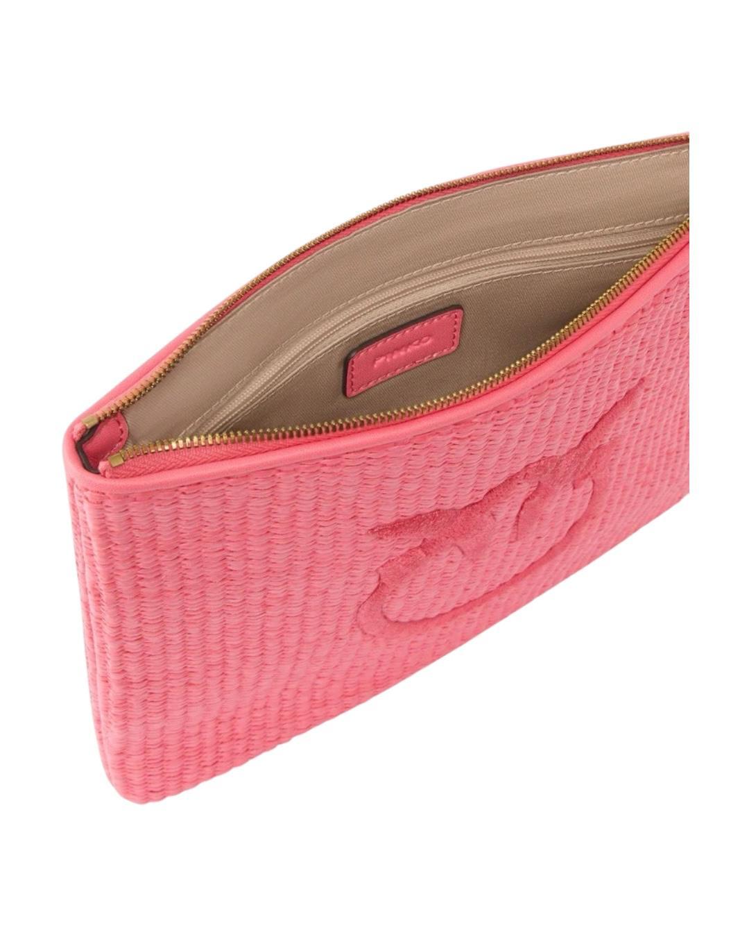 PINKO Pochette in rafia con logo Love Birds Borse Pink/Pinko 106763-A39Y N17Q 