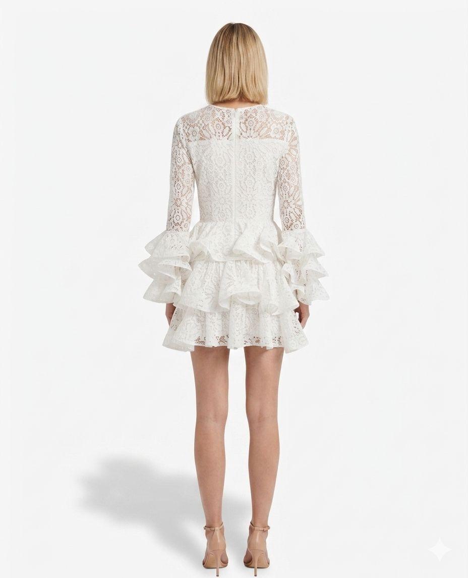 ACTUALEE Abito a balze ricamato Abiti White AB4080 WHITE 