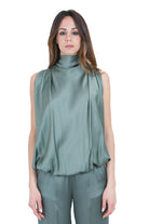 SEMICOUTURE Top Eugenia in satin Top Verde marea EUGENIA-Y6SM04 S29-1 