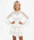 ACTUALEE Abito a balze ricamato Abiti White AB4080 WHITE 