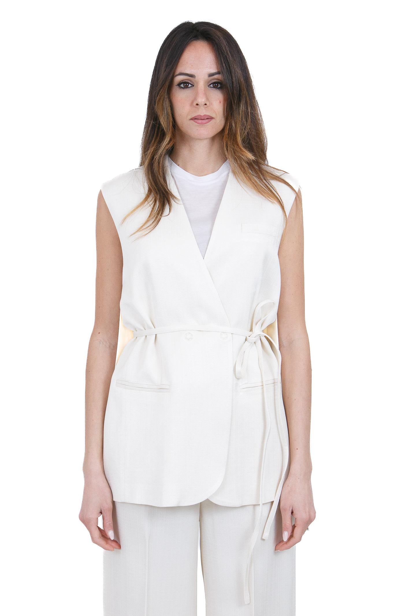 SEMICOUTURE Placida gilet con cinturino Gilet Zucchero PLACIDA-Y6SQ02 A38-1 
