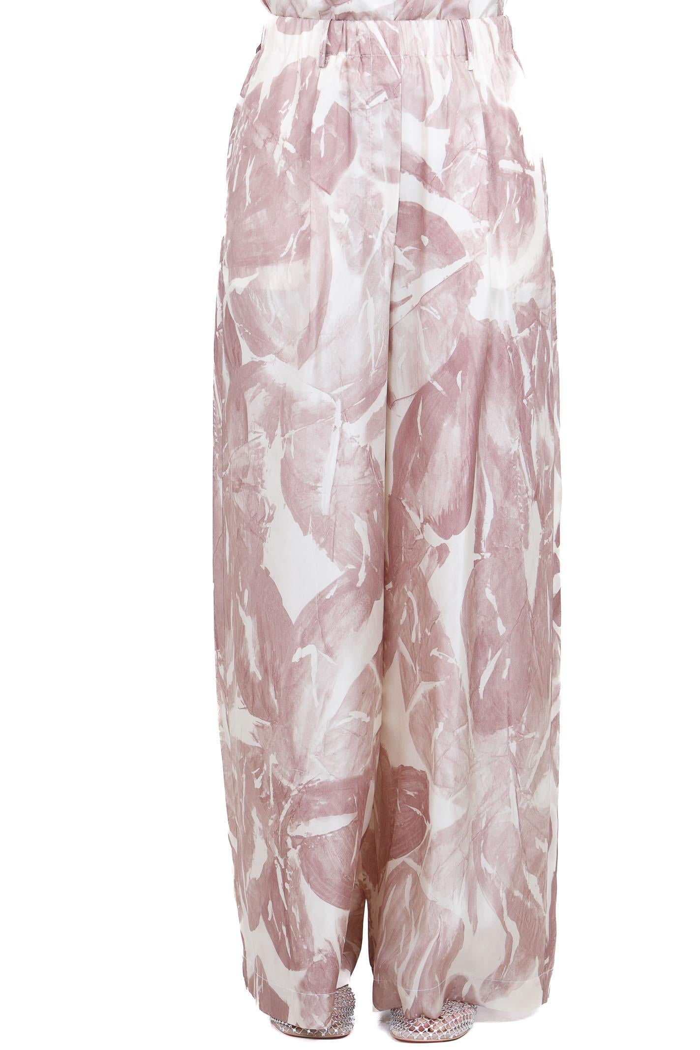 ALYSI Pantalone stampato in tessuto 100% seta Pantaloni Cipria 116136-P6031 CP 