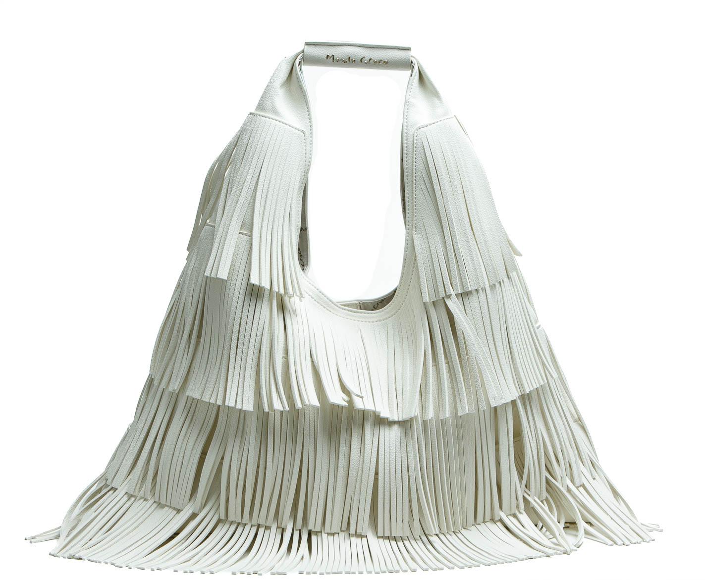 MANILA GRACE Borsa All Over Frangia Borse Off white B824EU MA043 