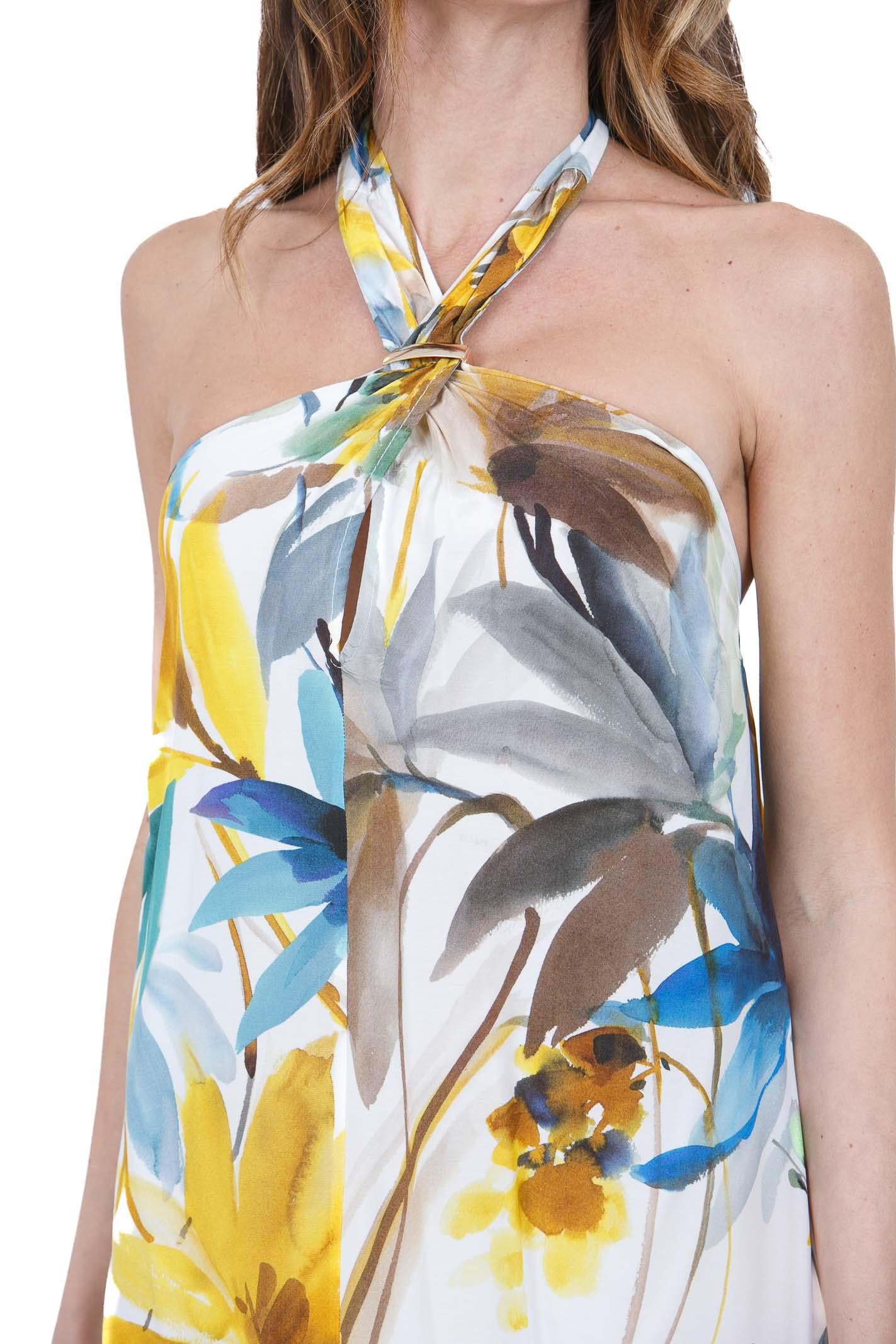 KAOS Abito Lungo in Satin con Stampa Floreale Kaos Abiti Panna SP1TZ001 1041 