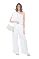 SU Top Monospalla in Lino Bianco con Maxi Volant e Fiocco Top Panna S6G201 S002 