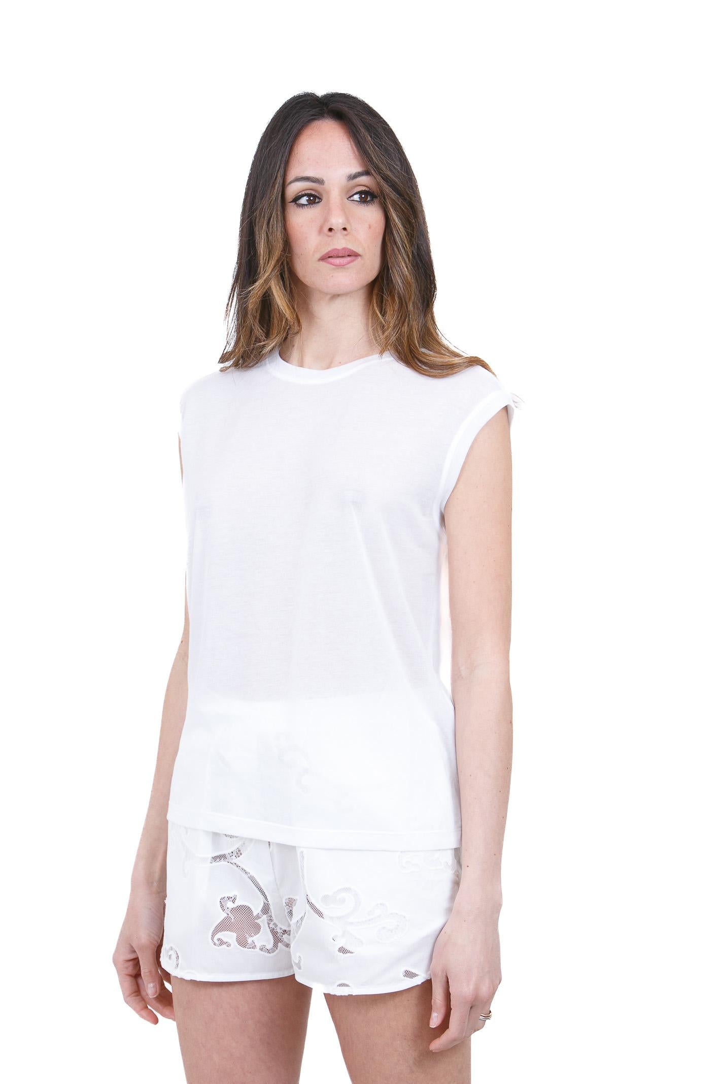 SEMICOUTURE Jazimn canotta manica aletta in jersey organzino<BR/> Canotte Bianco ottico JAZMIN-S6SJ30 A03-0 
