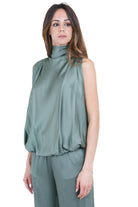 SEMICOUTURE Top Eugenia in satin Top Verde marea EUGENIA-Y6SM04 S29-1 