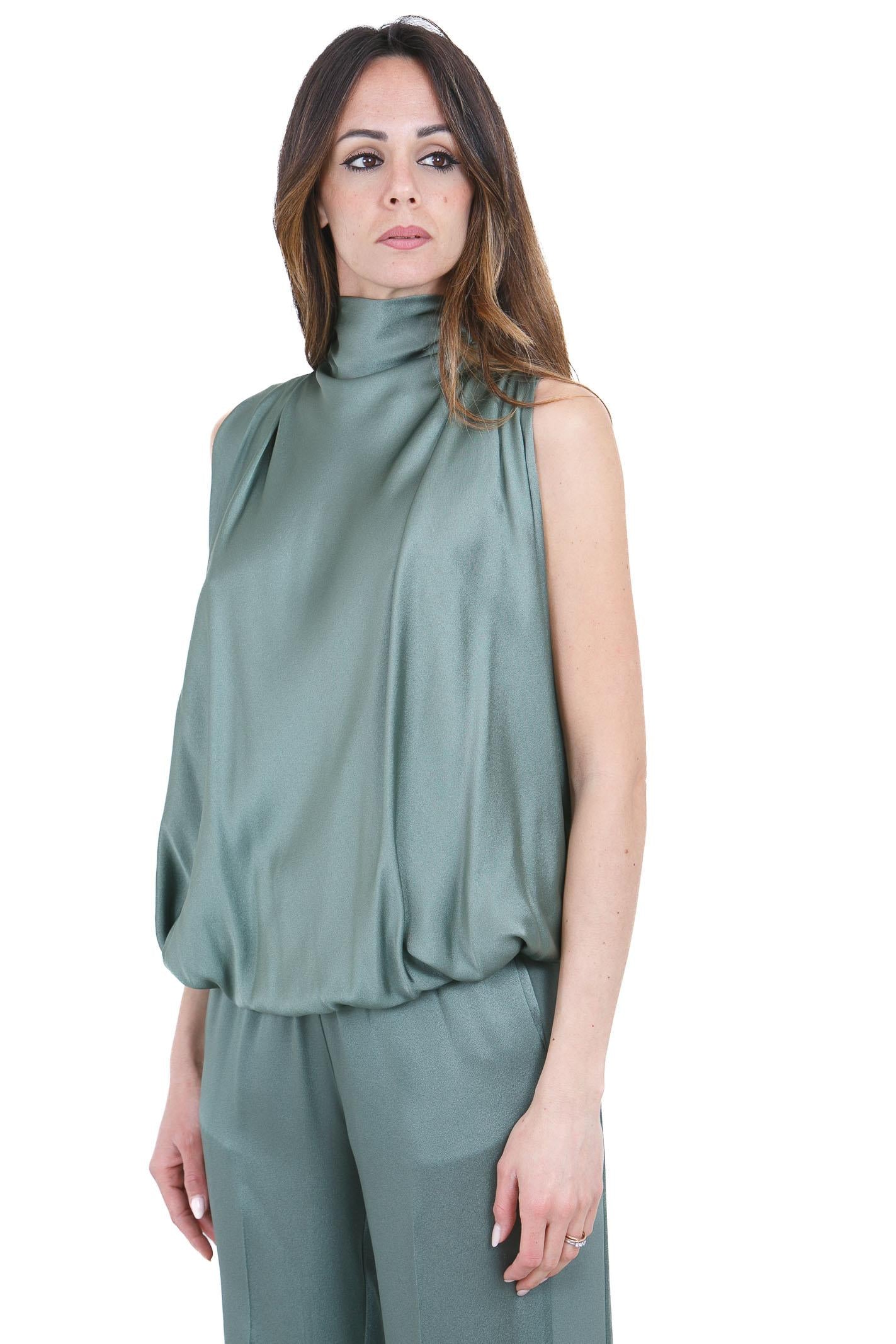 SEMICOUTURE Top Eugenia in satin Top Verde marea EUGENIA-Y6SM04 S29-1 
