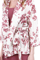 SEMICOUTURE Kristi kimono in lino, maniche 3/4 Kimoni Ecru/barolo KRISTI-S6SS5 FLW65 